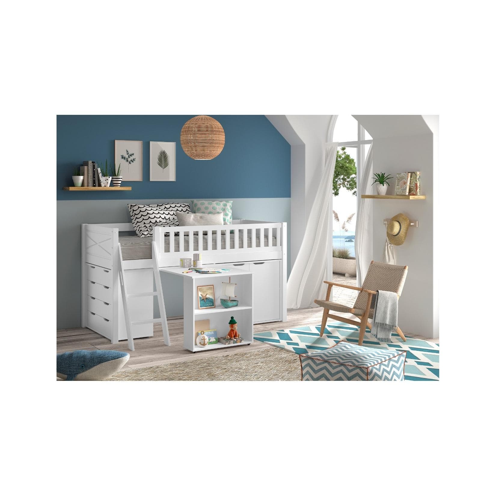 Spielbett mit viel Funktion - weiß lackiert