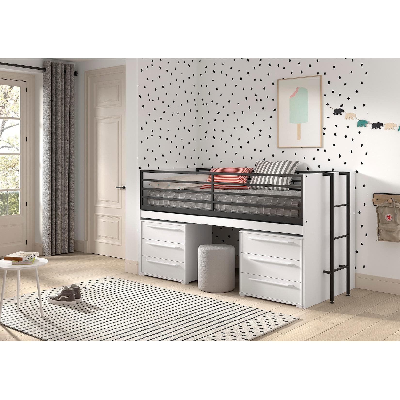 VIPACK Stauraumbett SAM mit Schreibtisch und Schubladen Weiß Dekor