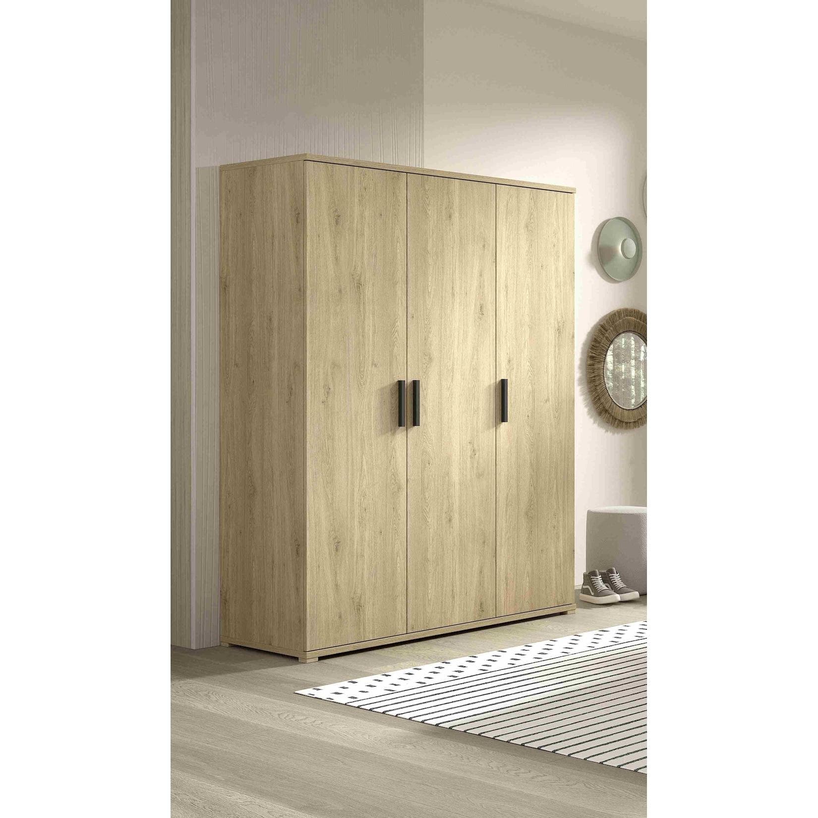 Natur24 Kinderkleiderschrank Sam Eiche Melamin Metall Braun/Schwarz