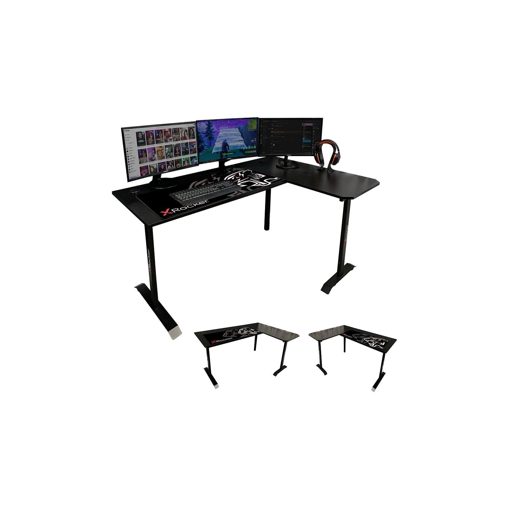 XROCKER Panther XL Ambi Gaming Eckschreibtisch Schwarz Carbon Optik mit Mousepad