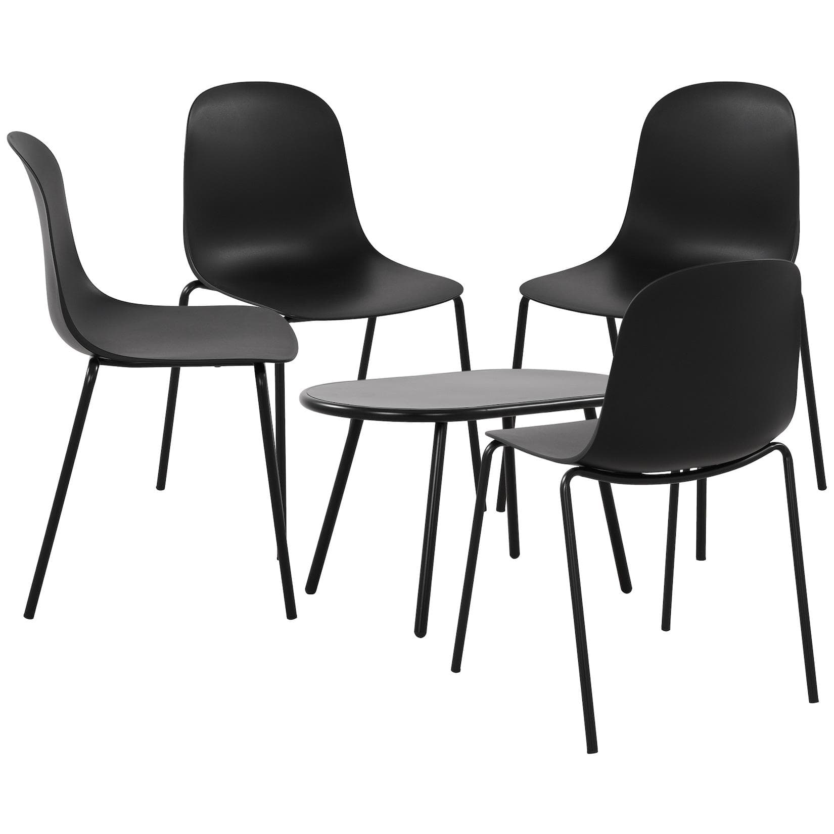 CLP Essgruppe Veldin Tisch Velva 4 Stühle Hardin Schwarz Wetterfest Kunststoff