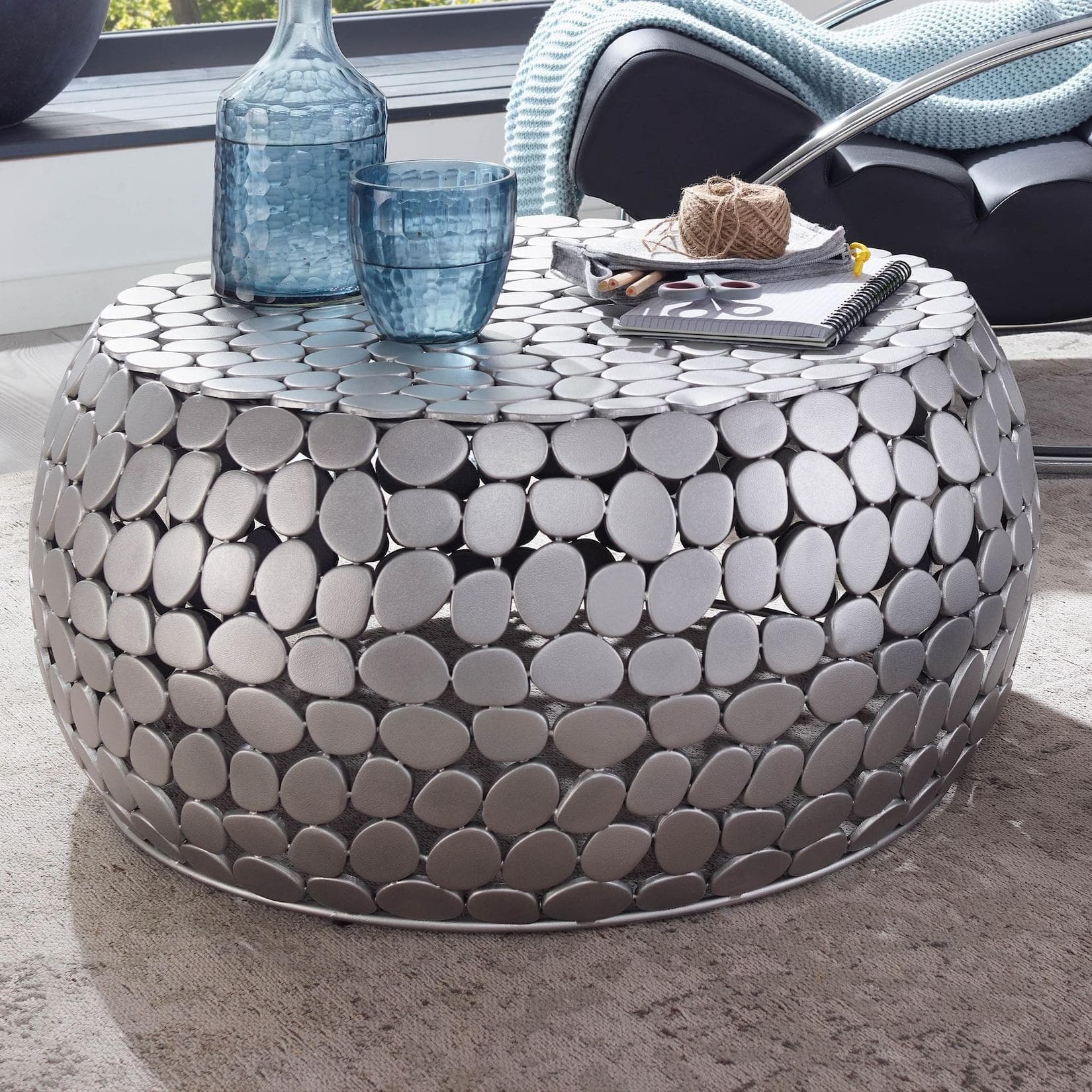 FINEBUY Couchtisch FB82280 Metall Silber Rund Modern