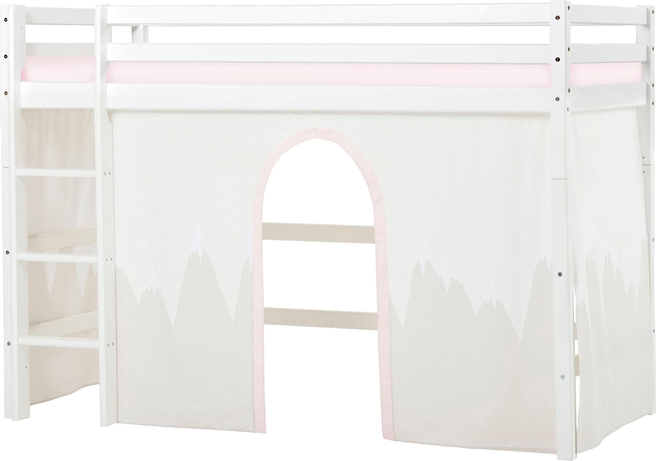 Hoppekids Hochbett Winter Wonderland Weiß/Rosa mit Matratze