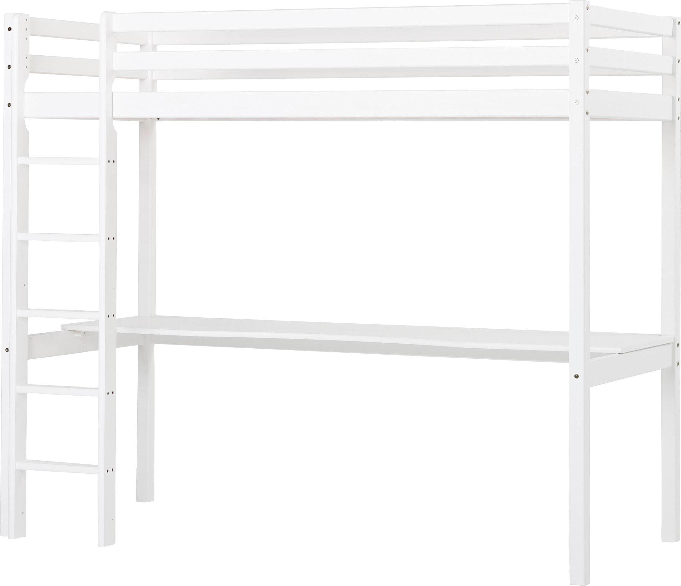 Hoppekids Hochbett 90x200cm mit Schreibtisch Weiß Umbaubar