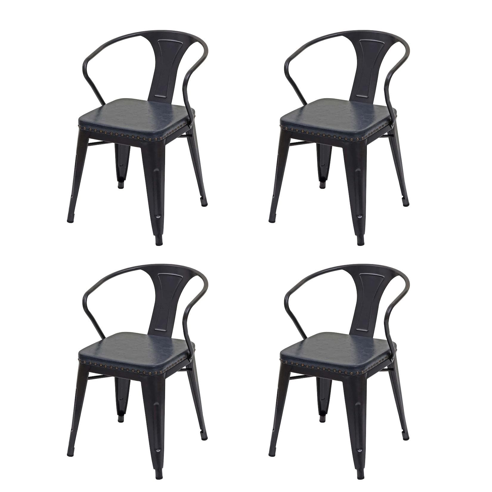 MCW 4er-Set Esszimmerstuhl Chesterfield Metall Kunstleder Schwarz-Grau