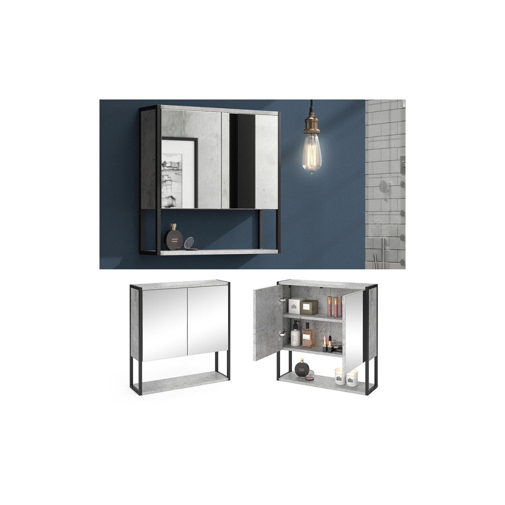 Vicco Badezimmerspiegelschrank Fyrk Schwarz/Grau Spanplatte