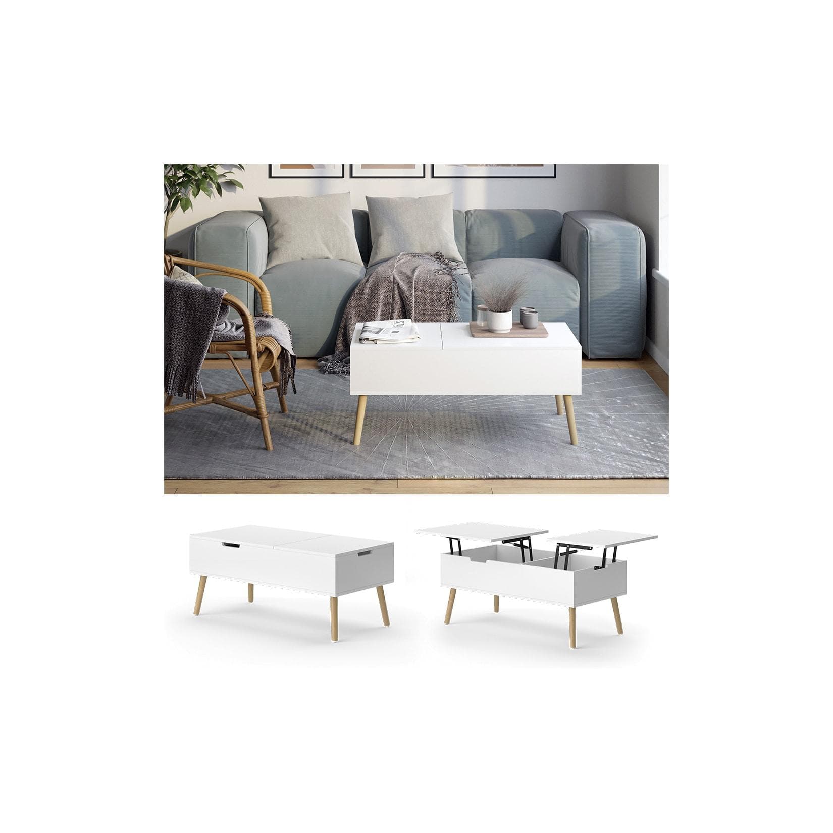 Vicco Couchtisch Riga Weiß Ausziehbar Wohnzimmer