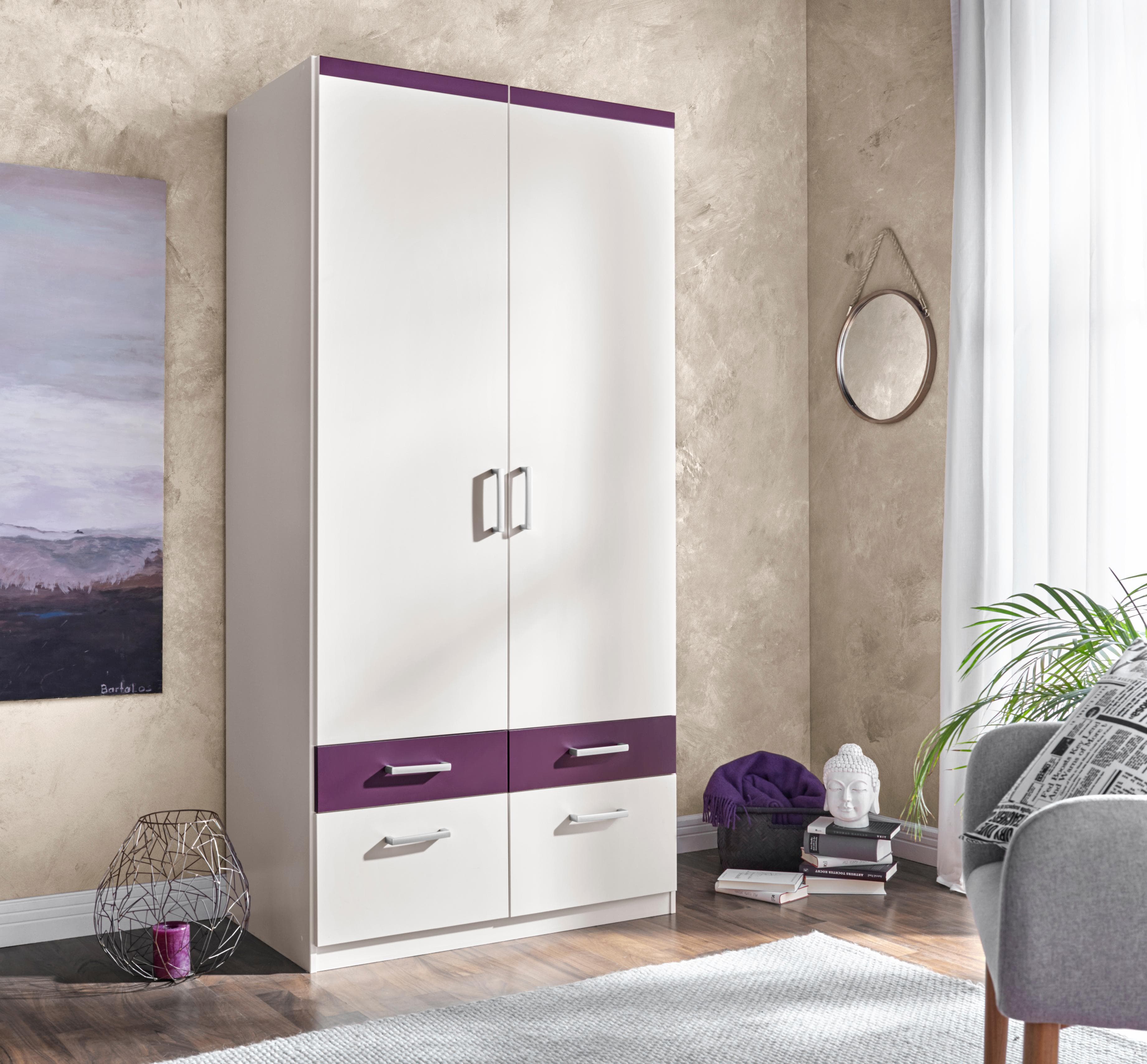 Kleiderschrank PRIESS Weiß/Lila mit Schubladen