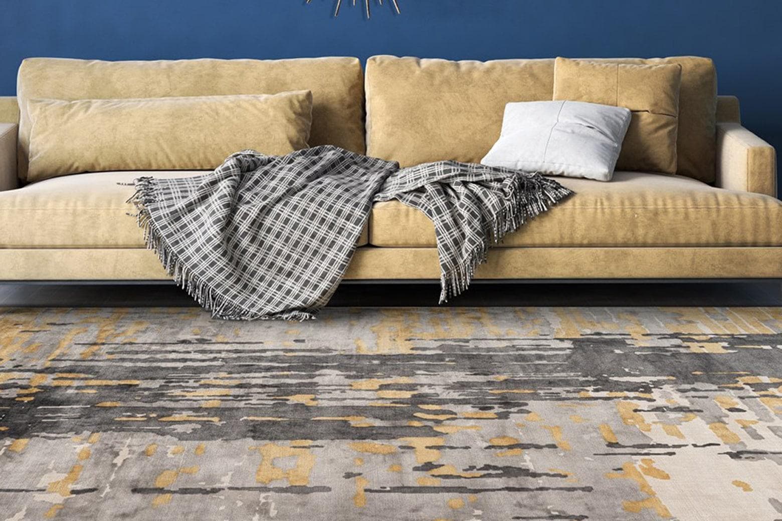 PADIRO Sinai 225 Teppich Retro Look Viskose Blau Grau Gold
