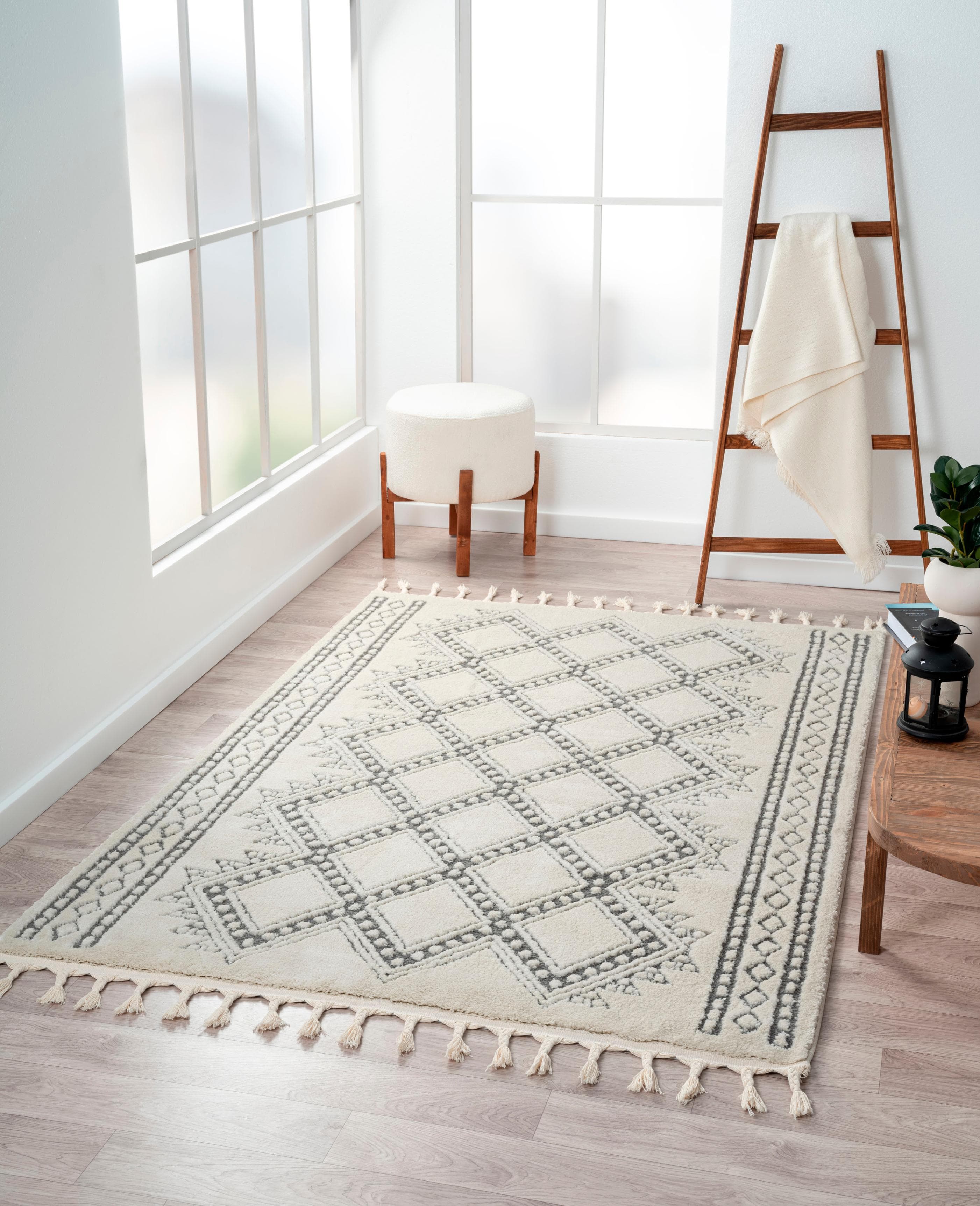 My Flair Hochflor-Teppich Moroccan Tradition Schwarz-Weiß Modern