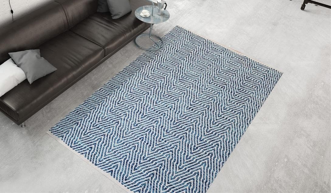 CALO-DELUXE Teppich Luba 433 Handgewebt Baumwolle Blau