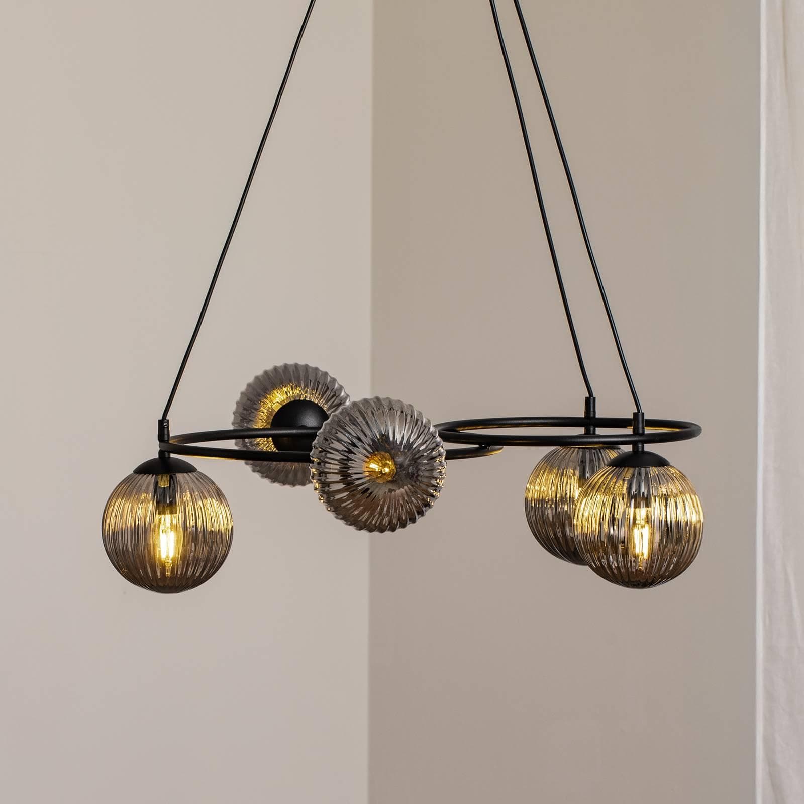 Wohnzimmerlampe Libra, Rauchgrau/Schwarz, Ø 70 cm, 5-flg.