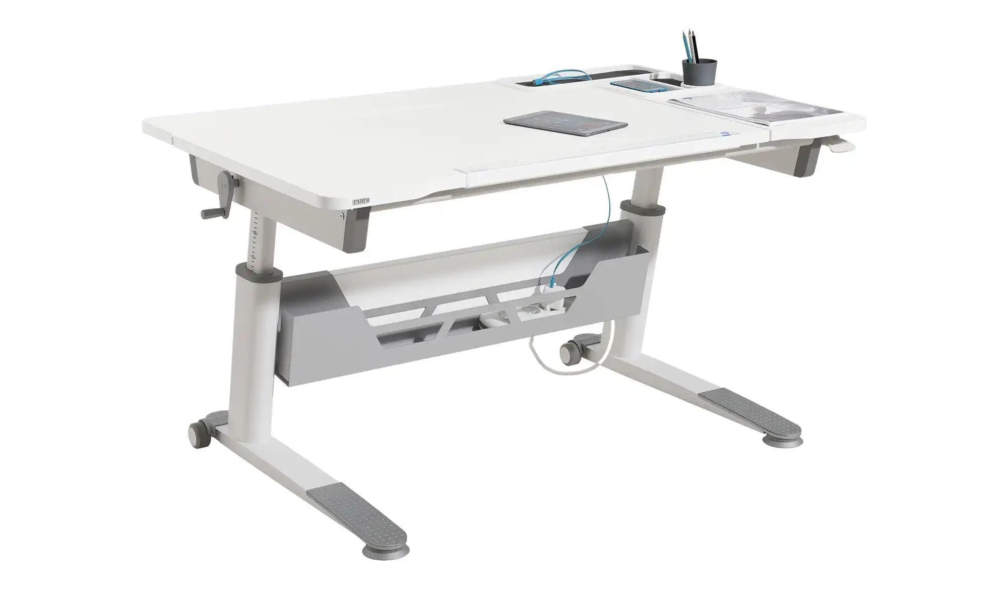 OTTO JARO Schreibtisch: Manuell Höhenverstellbar, Neigbare Tischplatte, Silbergrau-Weiß