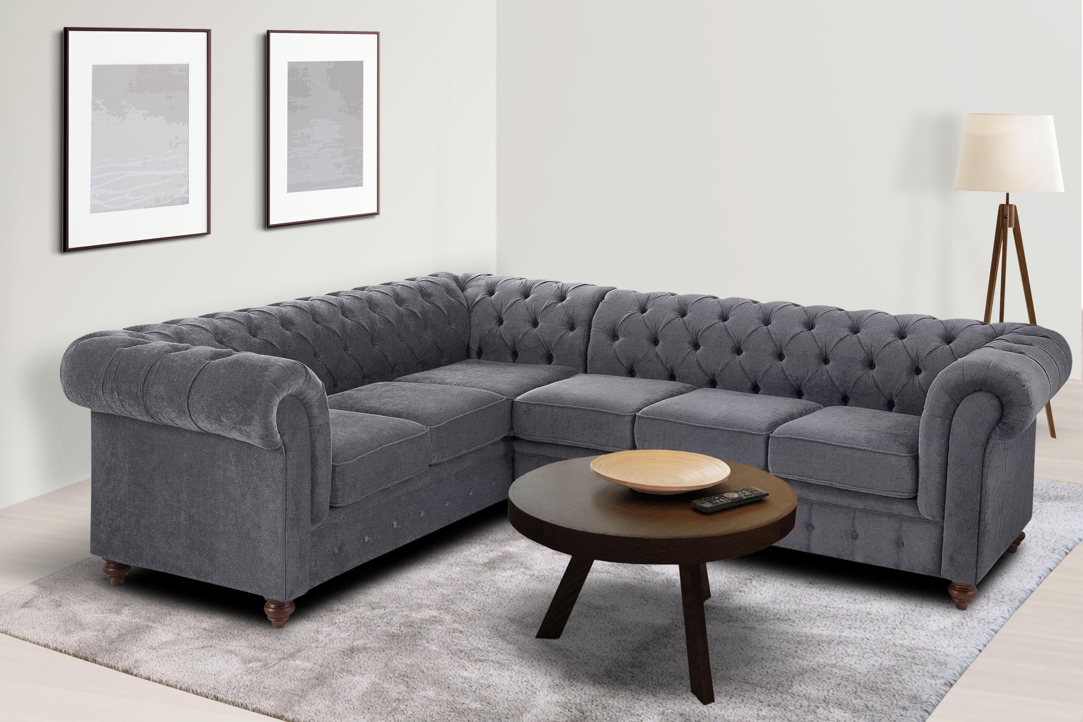 HOME AFFAIRE Chesterfield Ecksofa Anthrazit Leder Microfaser