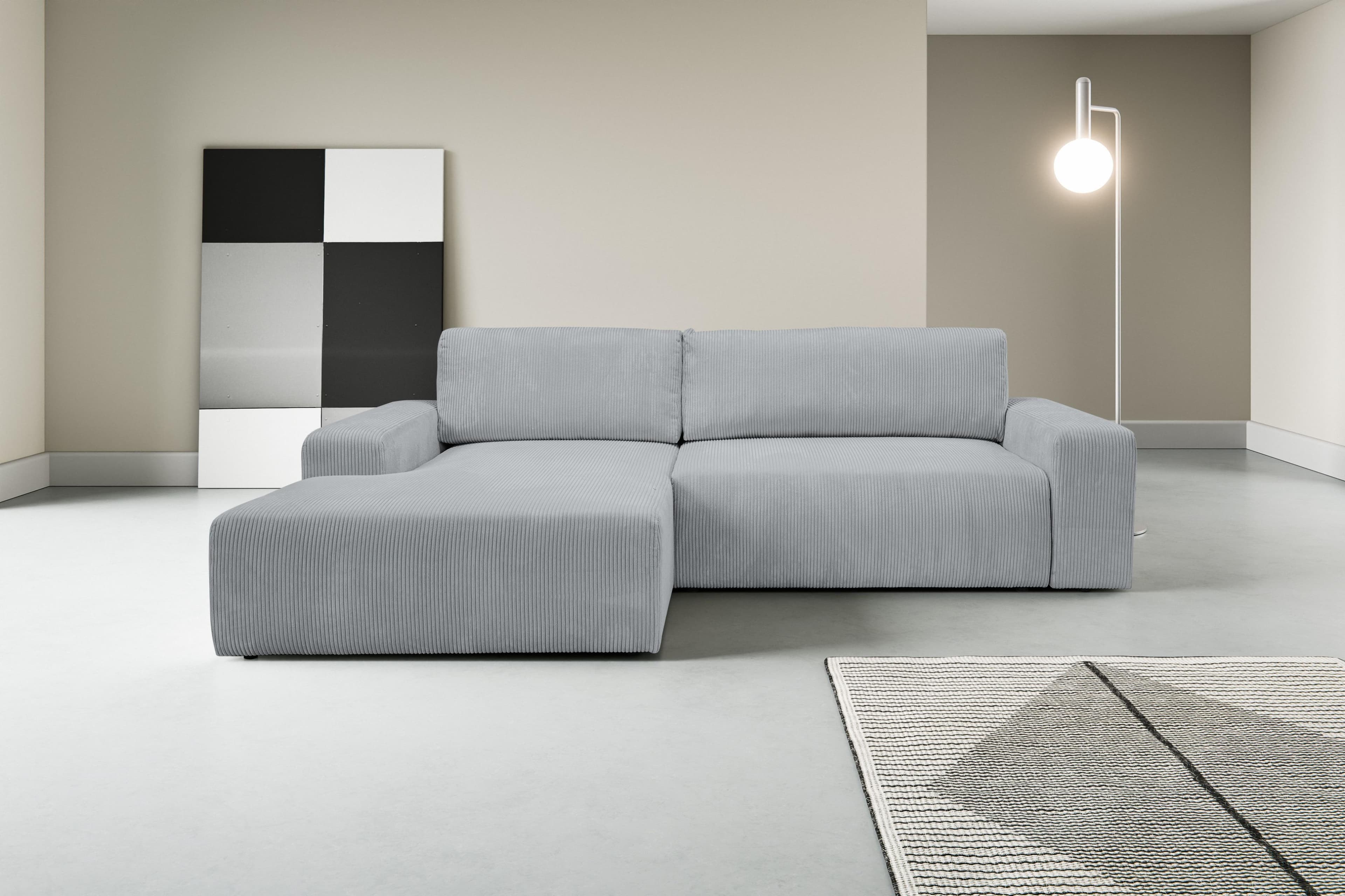 WERK2 Ecksofa Rotterdam-L Grau mit Schlaffunktion & Bettkasten