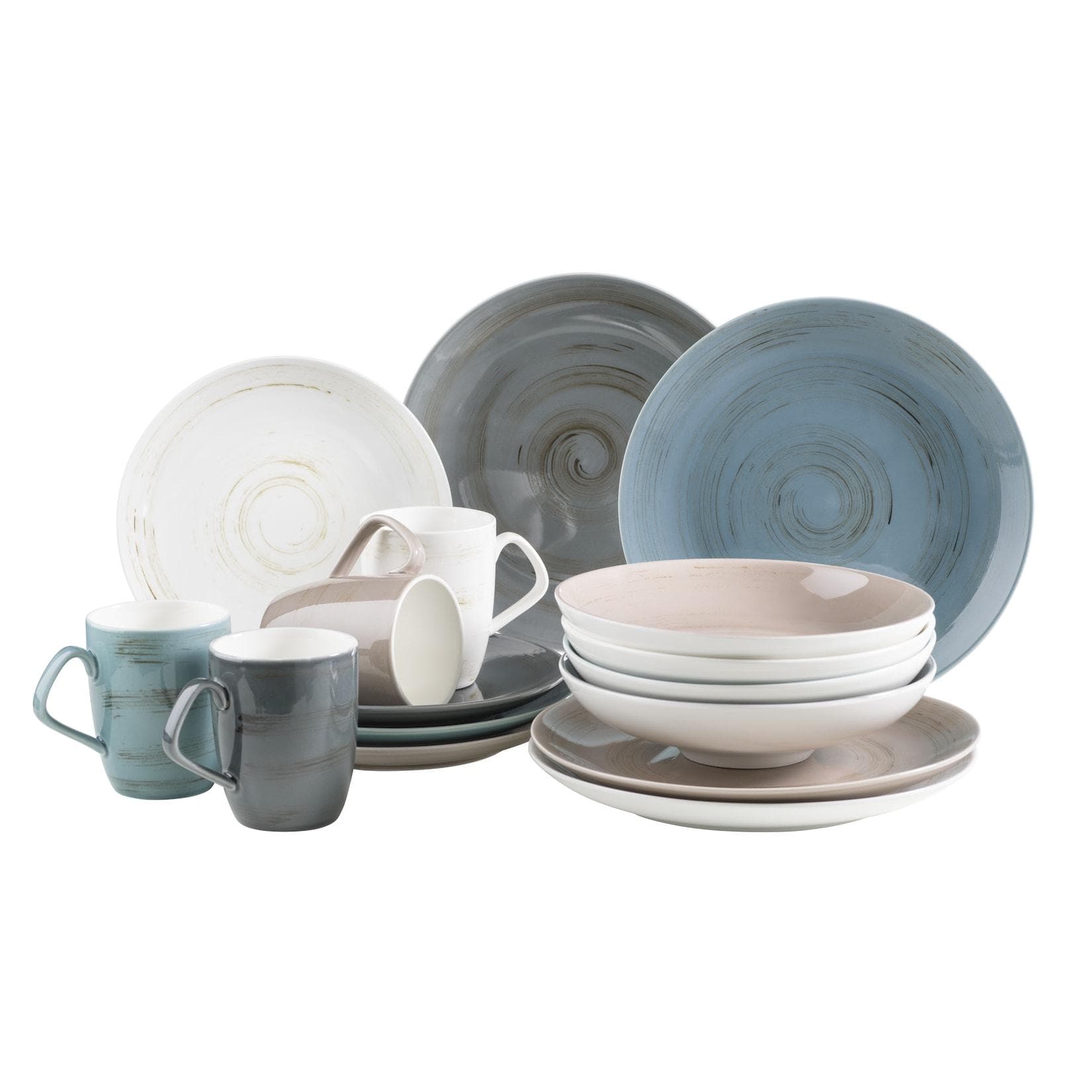 Mäser Derby Geschirr-Set 16-teilig Porzellan Blau/Grau/Beige/Weiß