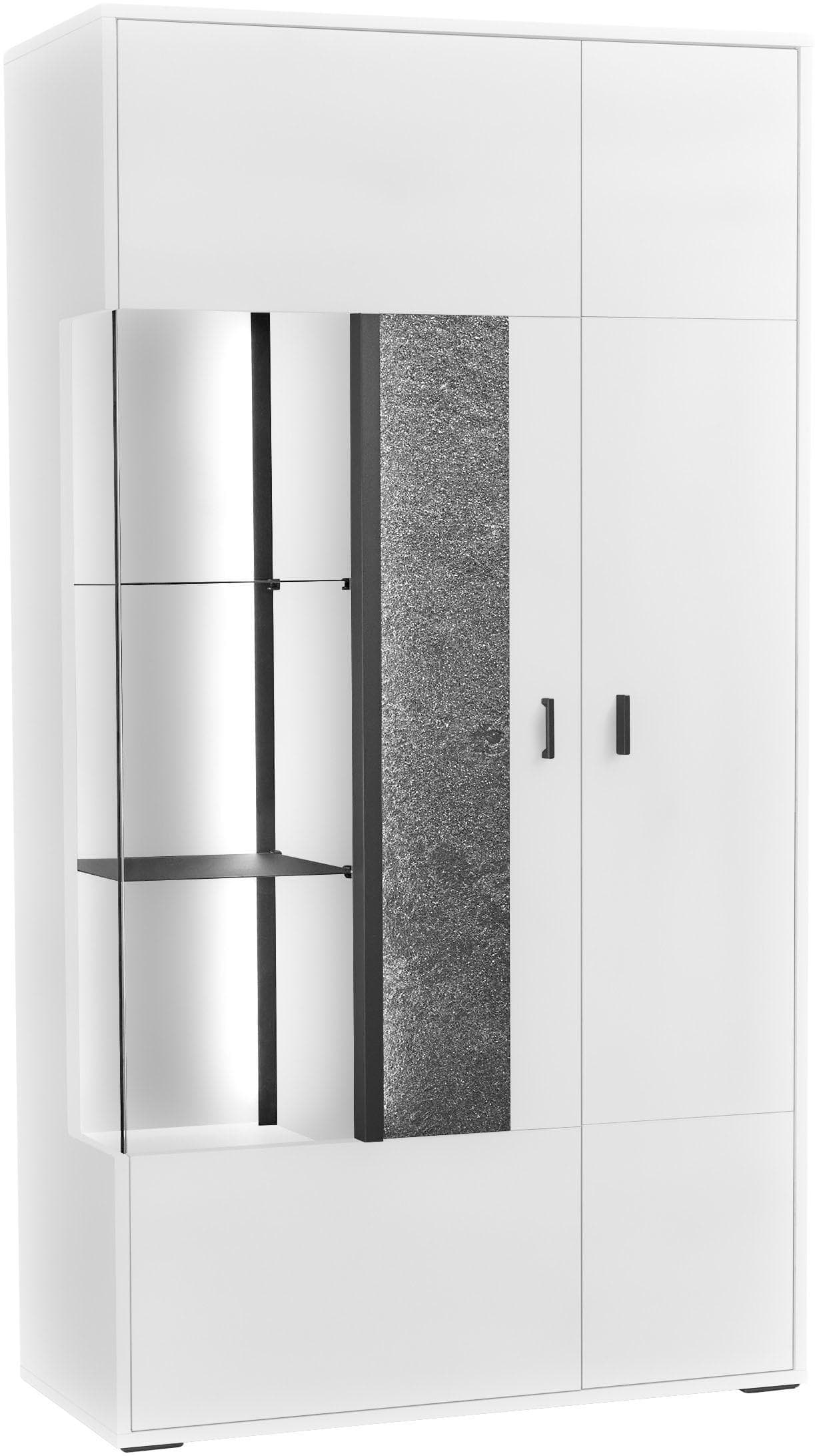 set one by Musterring Vitrine Deltona Weiß mit Sandsteinelement und Beleuchtung