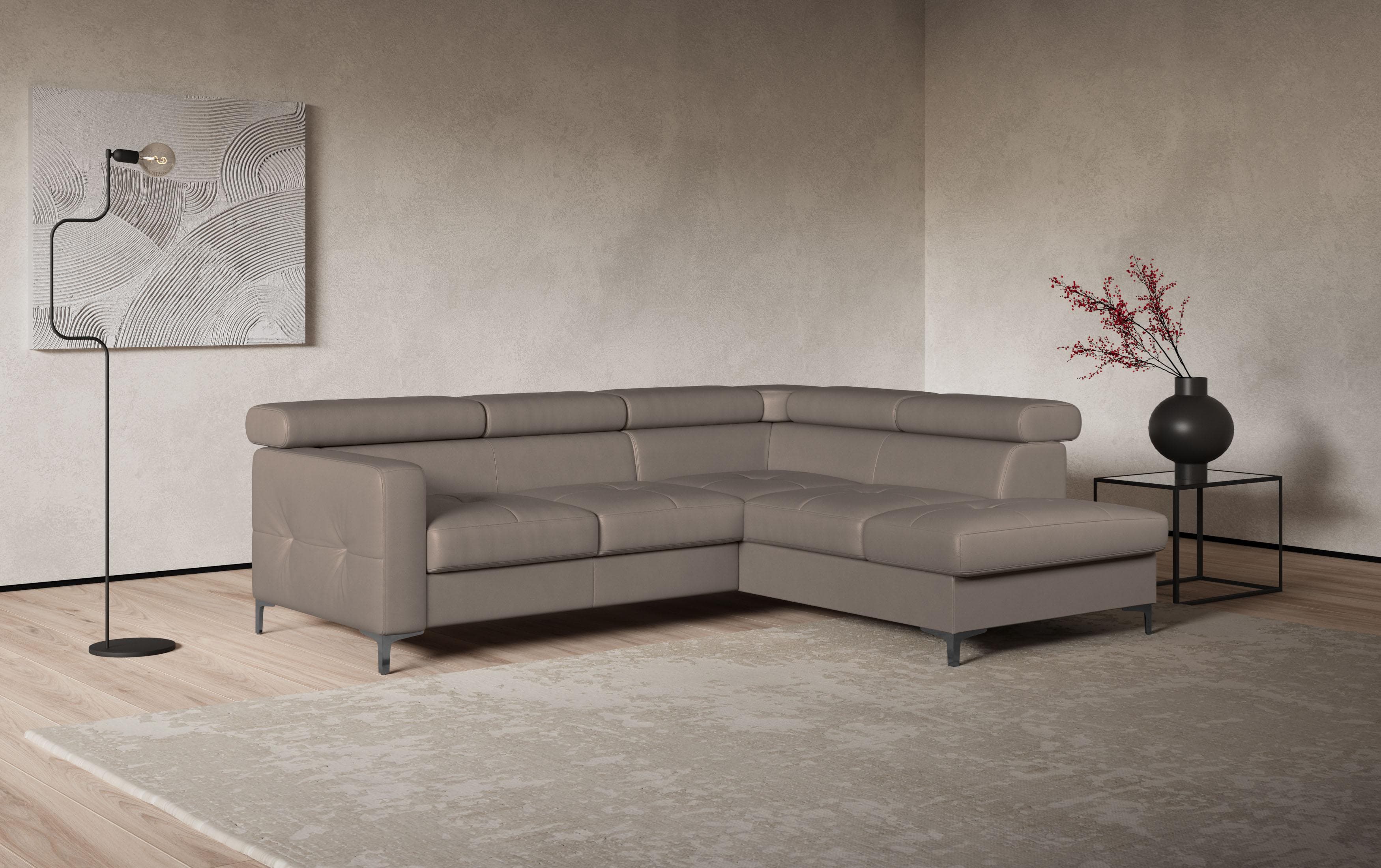 COTTA Ecksofa Sammy L-Form Grau mit Bettfunktion und Kopfteilverstellung