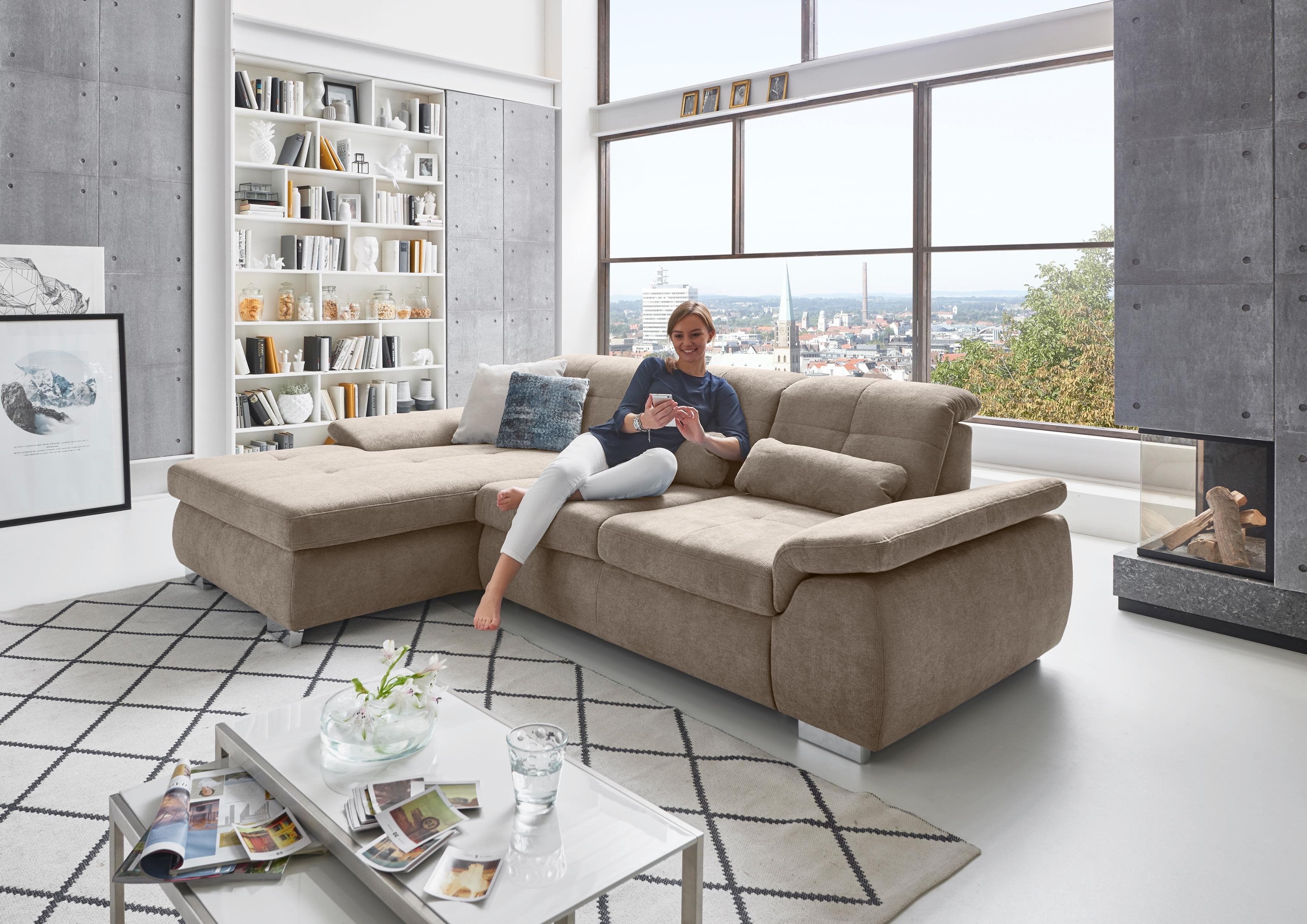 Ecksofa DIE PLANBAR L-Form mit Kaltschaum-Polsterung braun