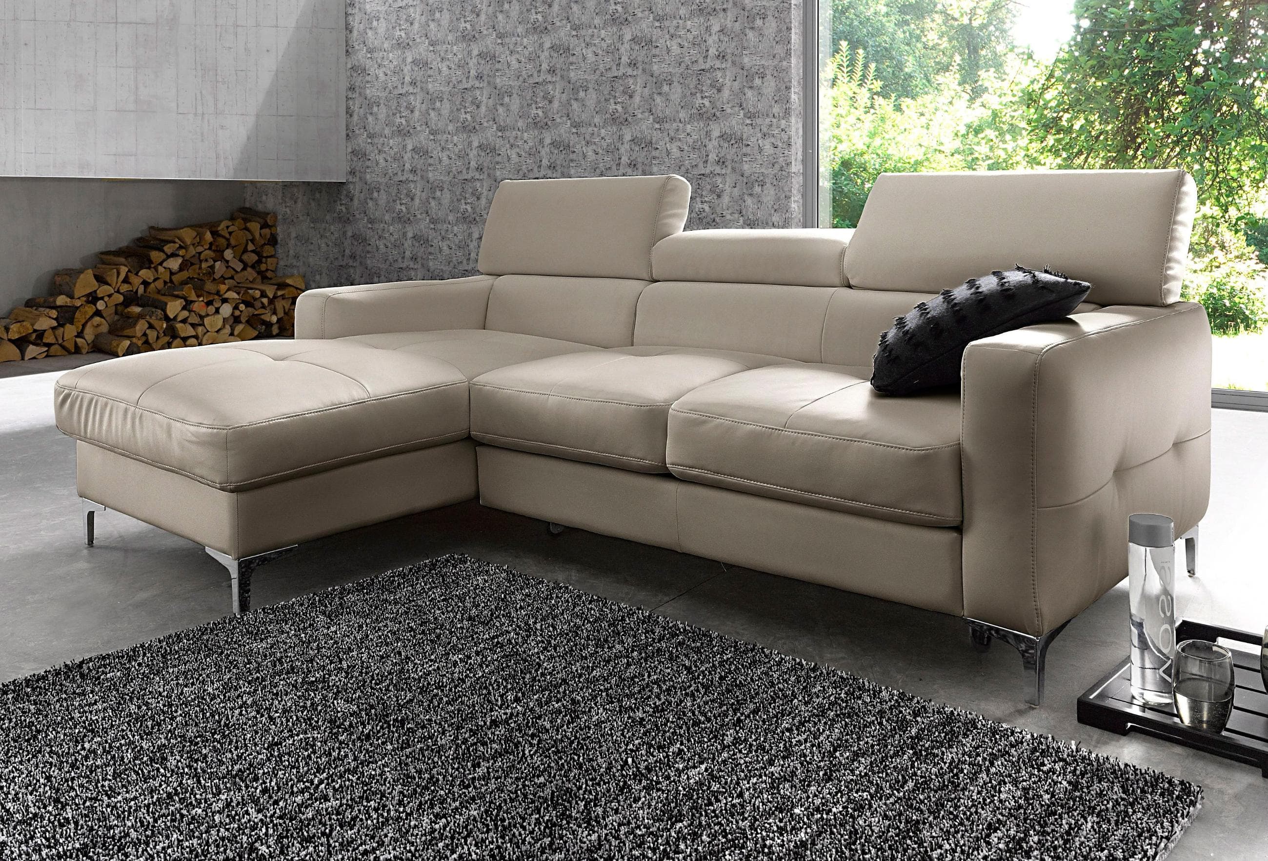 COTTA Ecksofa Sammy L-Form Grau mit Kopfteilverstellung