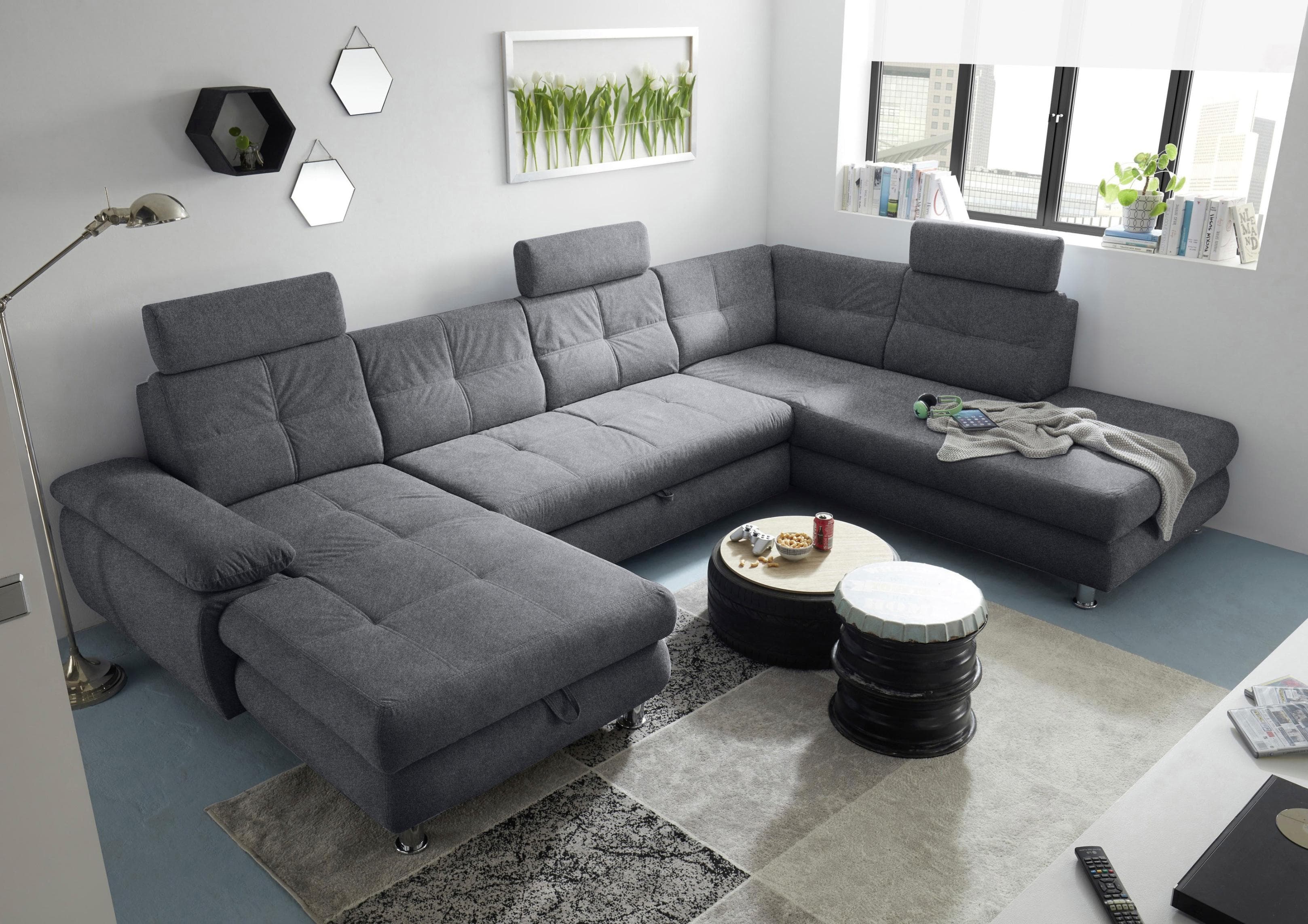 ED Exciting Design Wohnlandschaft Alba U-Form mit Bettfunktion & Bettkasten