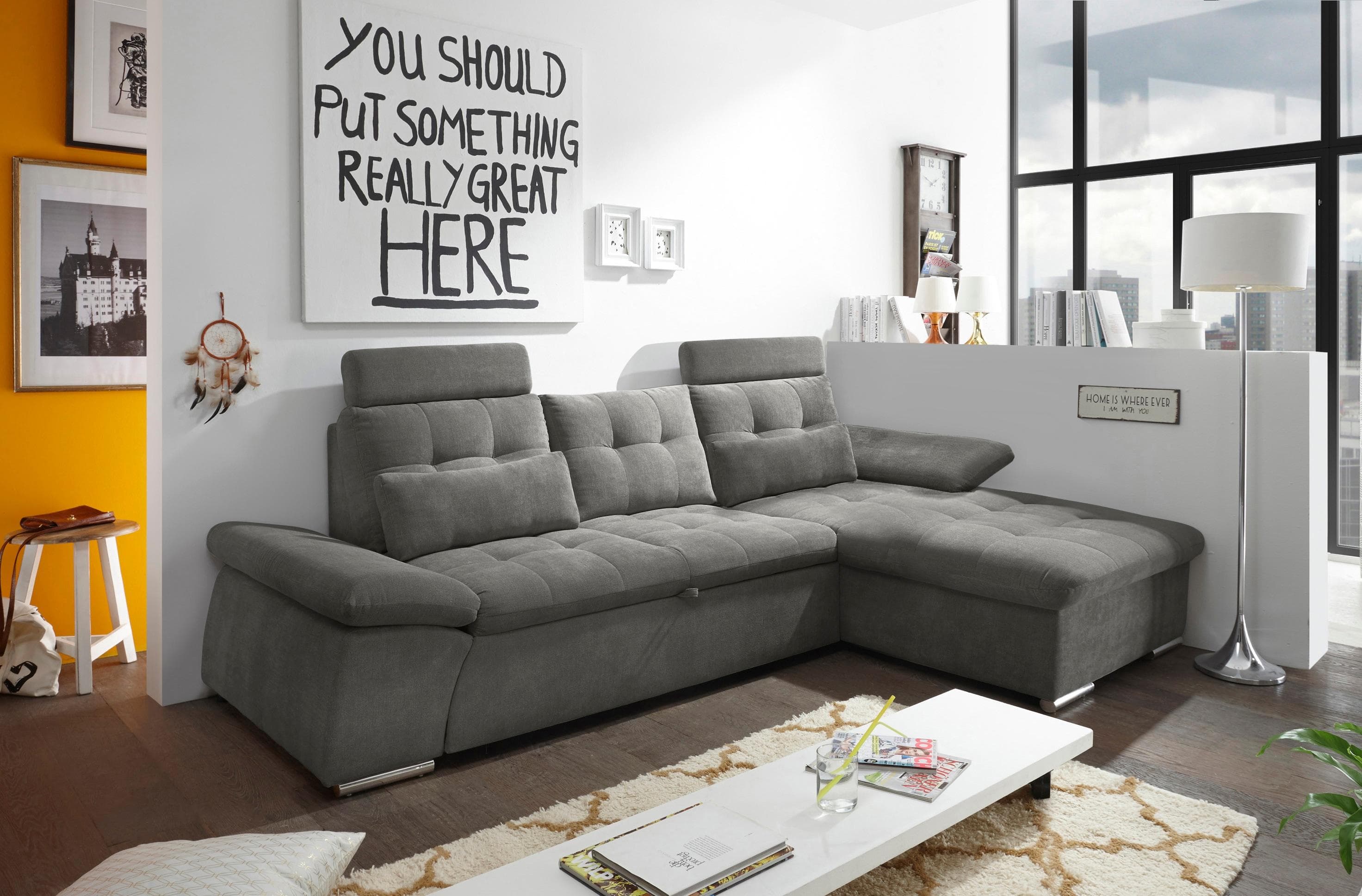 Ecksofa Nalo L-Form Braun mit Schlaffunktion & Armteilverstellung