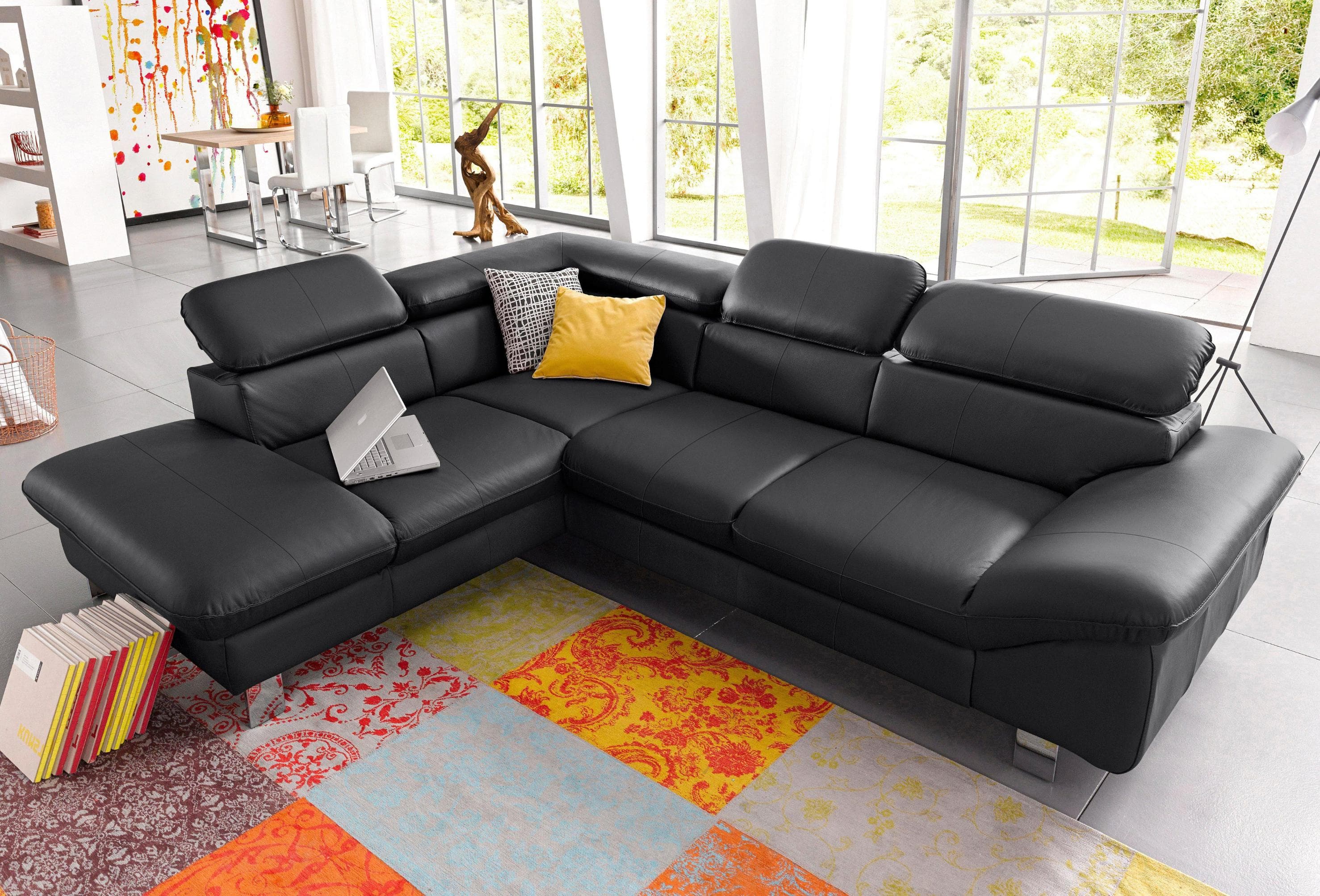 COTTA Ecksofa Driver L-Form Schwarz, Leder