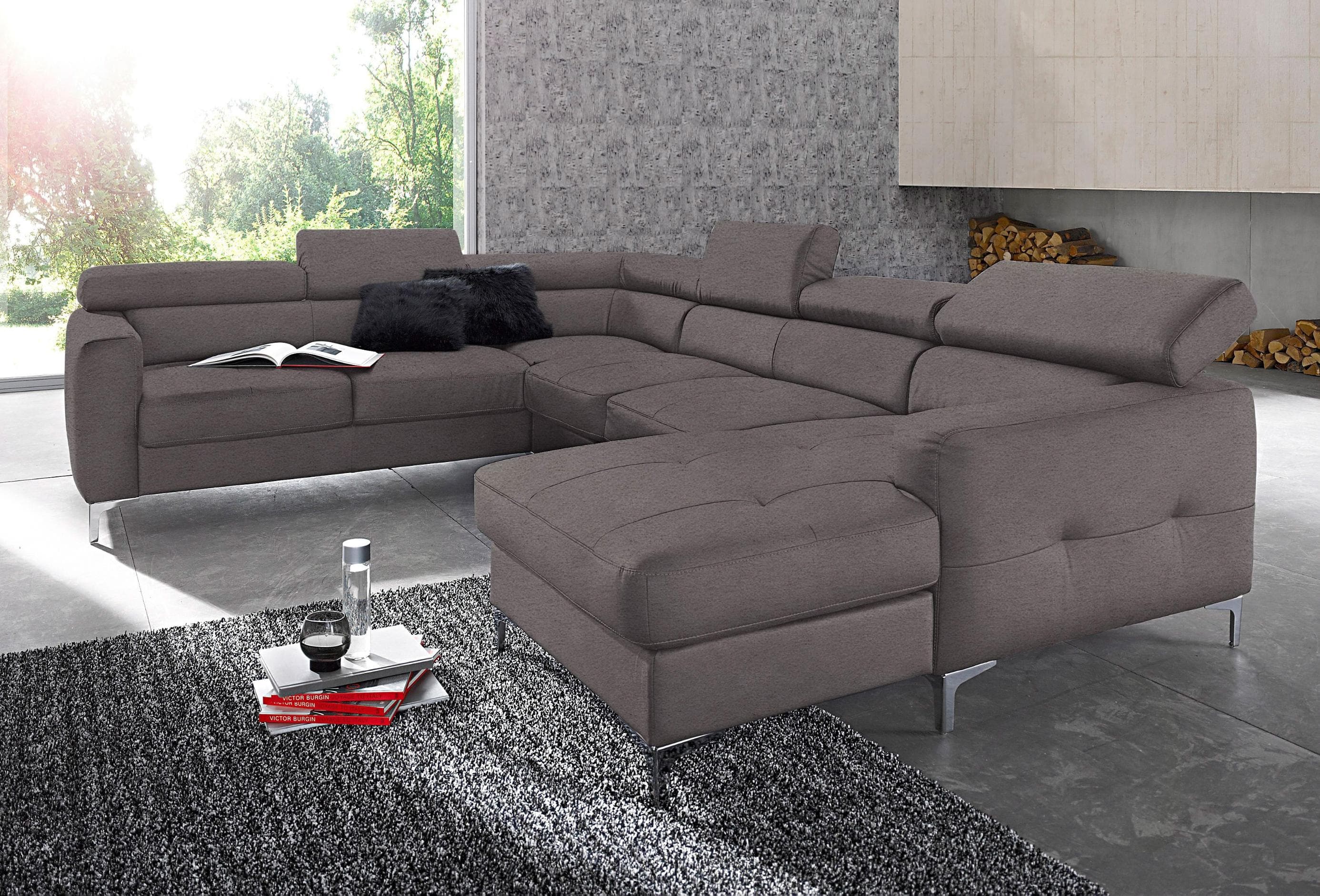 COTTA Sammy U-Form Wohnlandschaft Grau mit Bettfunktion