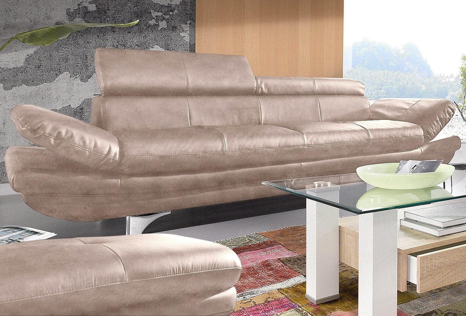 COTTA Polstergarnitur Enterprise 3-Sitzer Beige mit Hocker & Verstellung