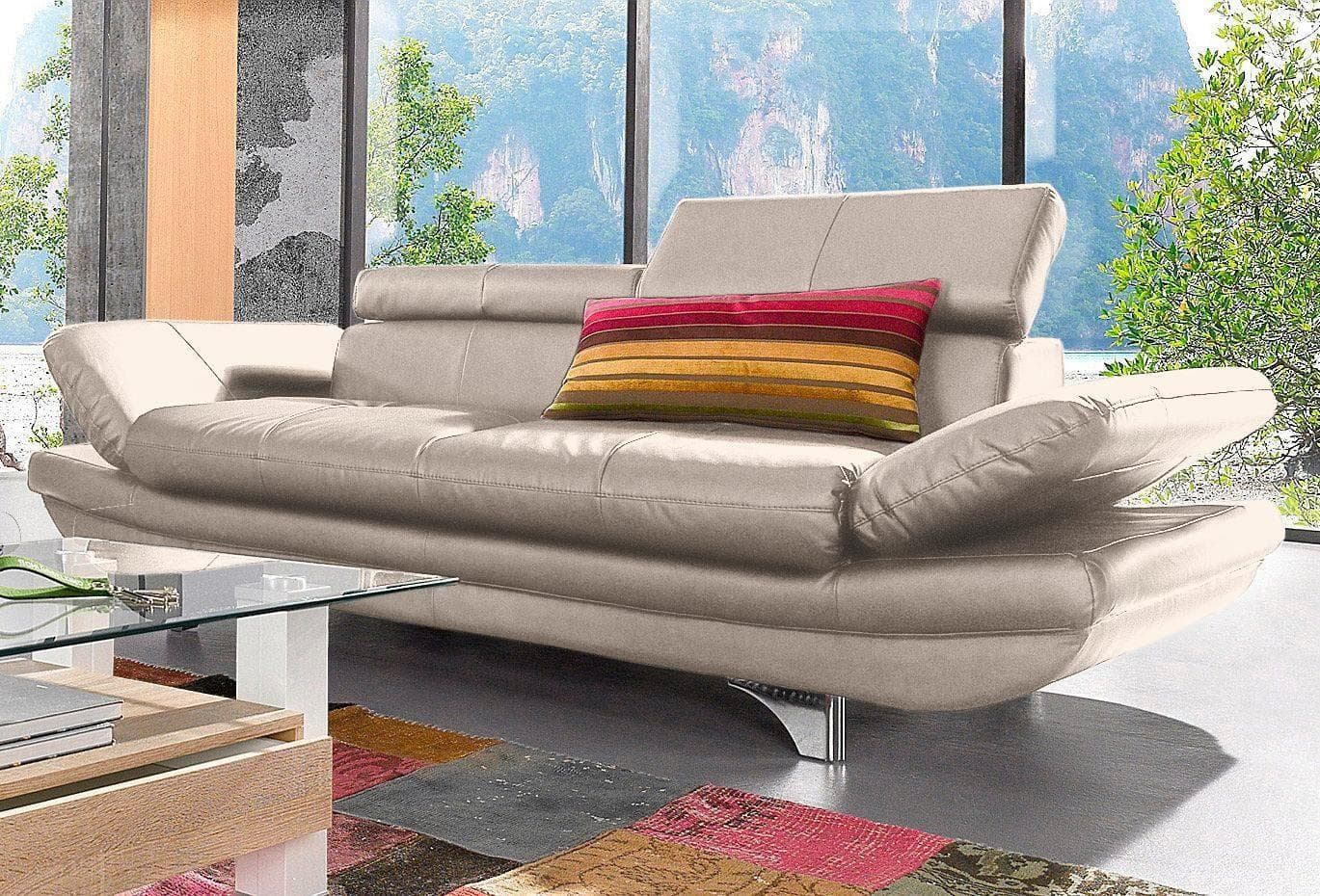 COTTA Polstergarnitur Enterprise 2-Sitzer Beige Kunstleder mit Hocker