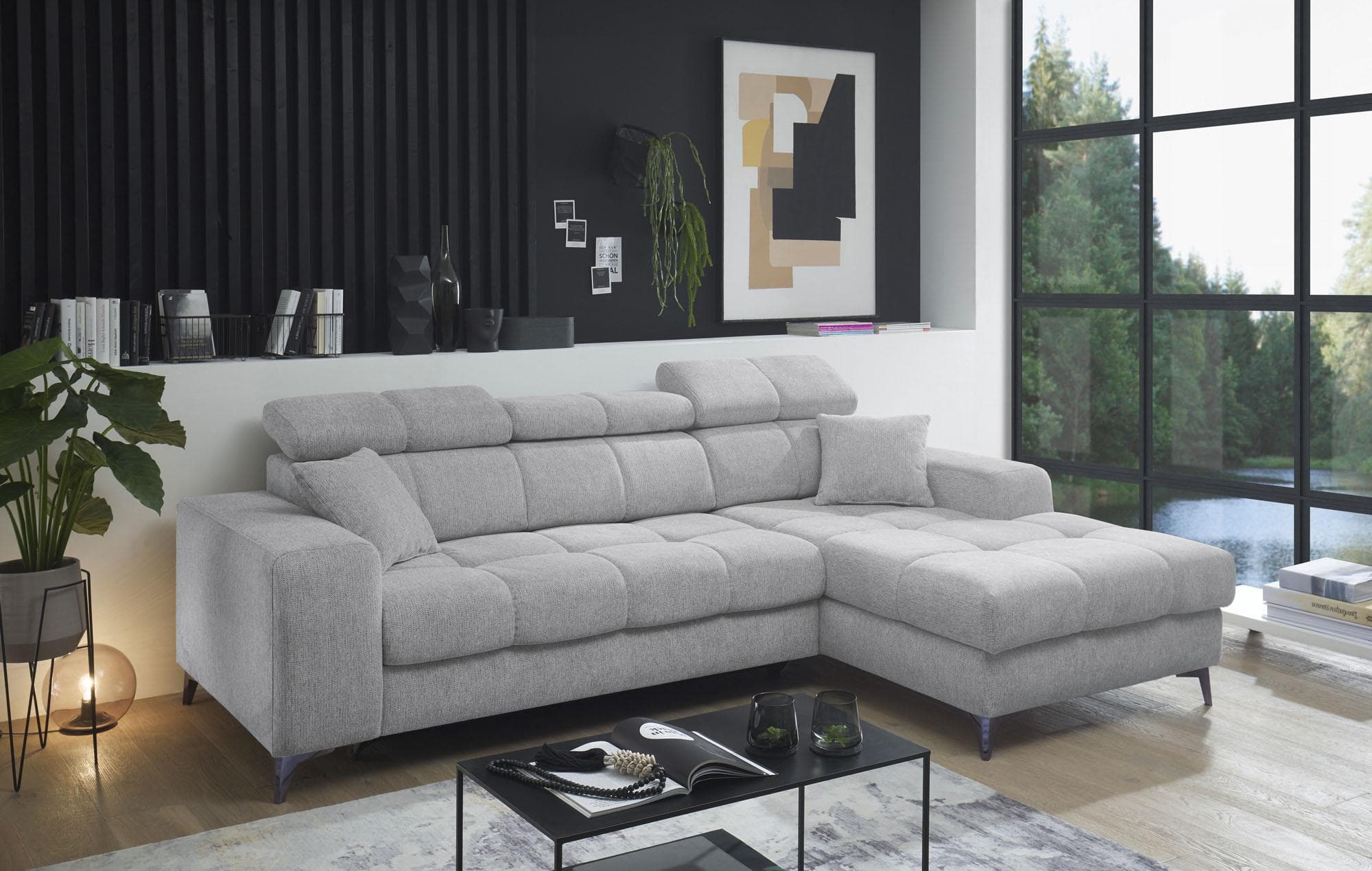 Ecksofa Sydney L-Form hellgrau mit Bettfunktion und Bettkasten