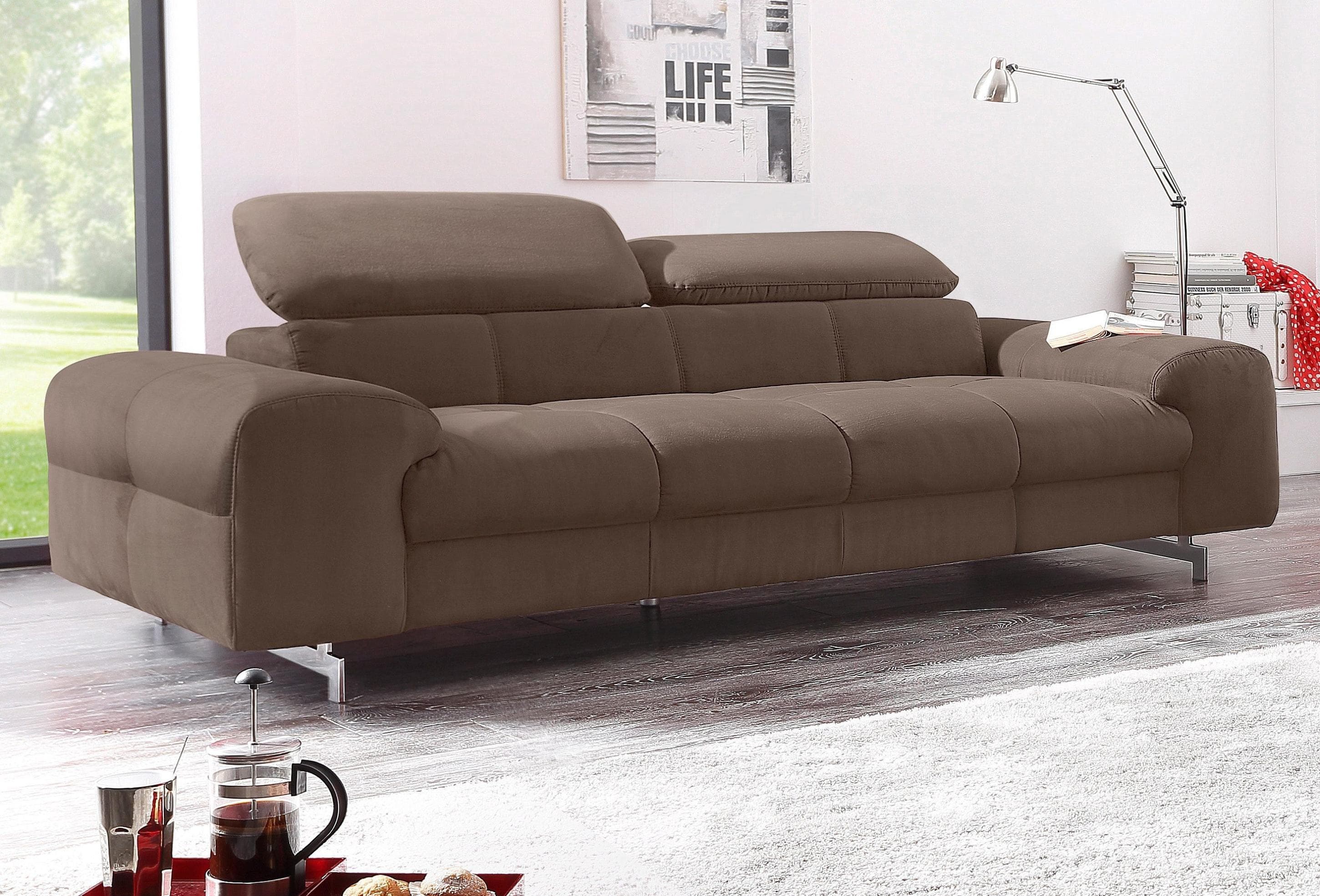 COTTA Polstergarnitur Chef Braun/Grau Kopfteilverstellung