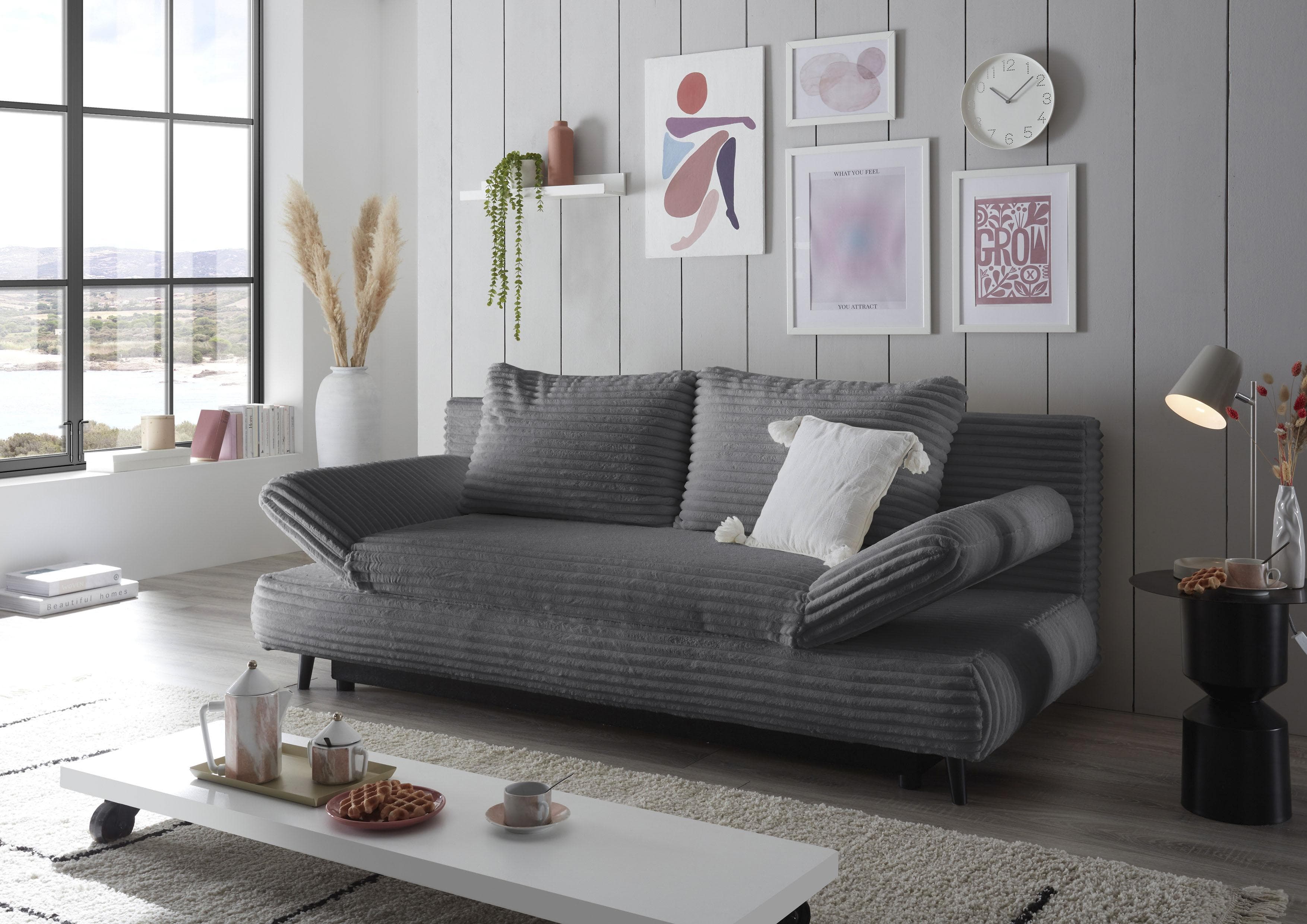 Black Red White Schlafsofa Cord Anthrazit - Luxus 3D-Liegefläche