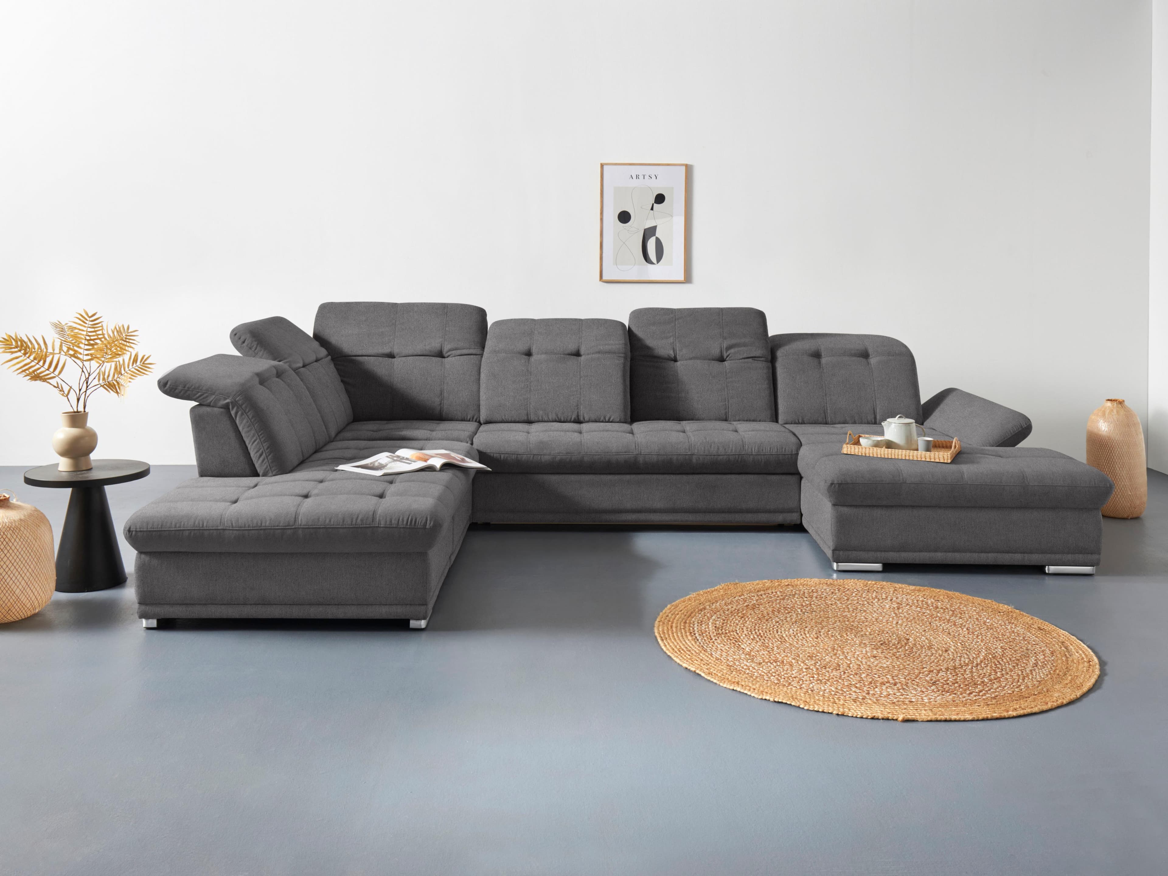 COTTA Wohnlandschaft Holiday U-Form Anthrazit mit Verstellfunktionen
