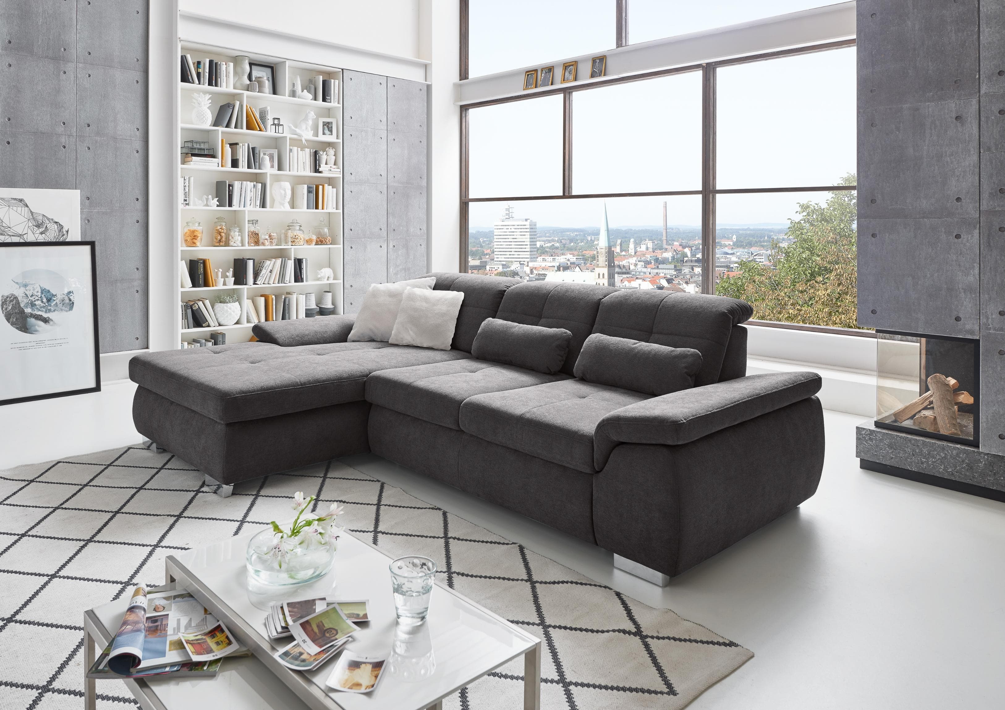Ecksofa DIE PLANBAR Anthrazit mit Sitztiefenverstellung und Bettfunktion