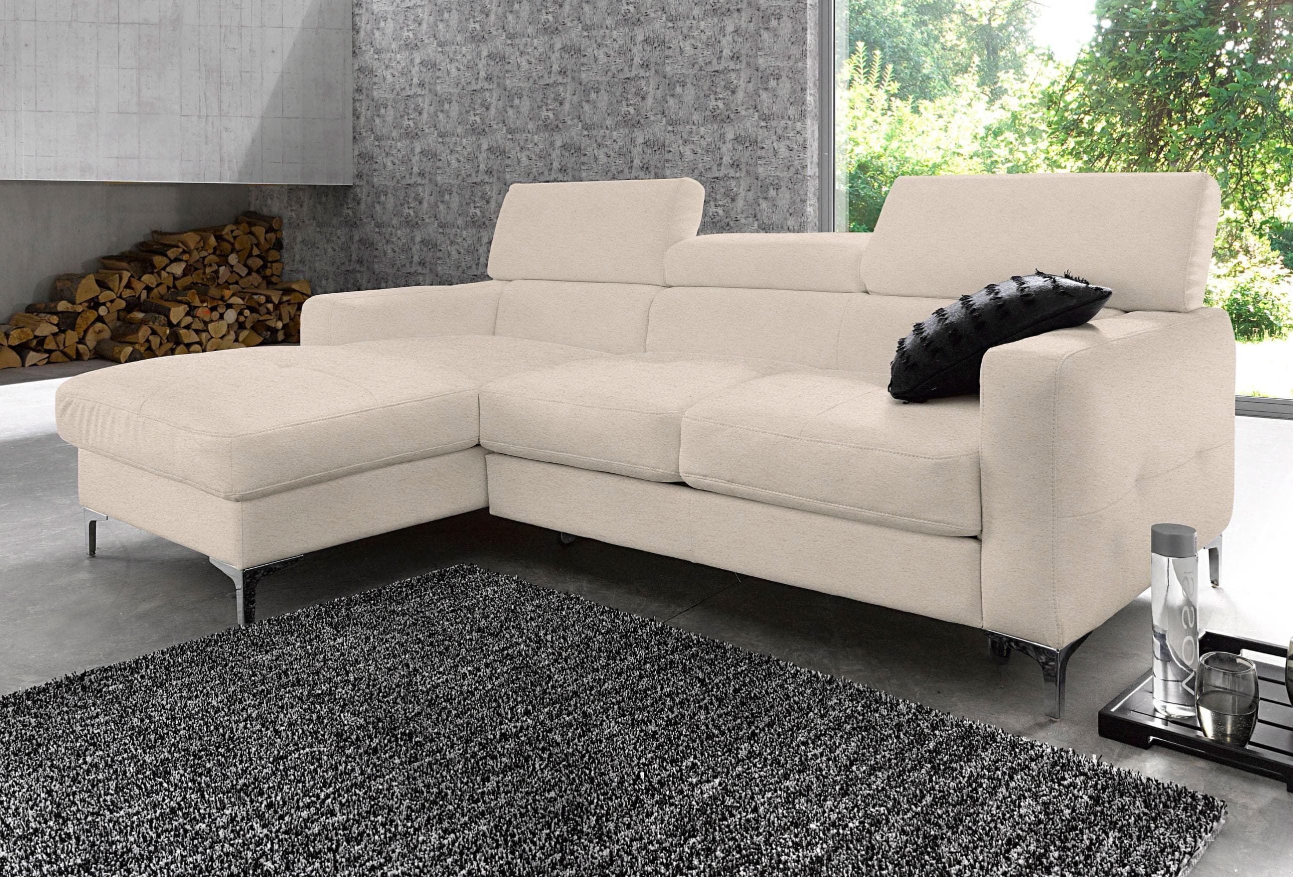 COTTA Ecksofa Sammy L-Form Beige mit Bettfunktion und Kopfteilverstellung