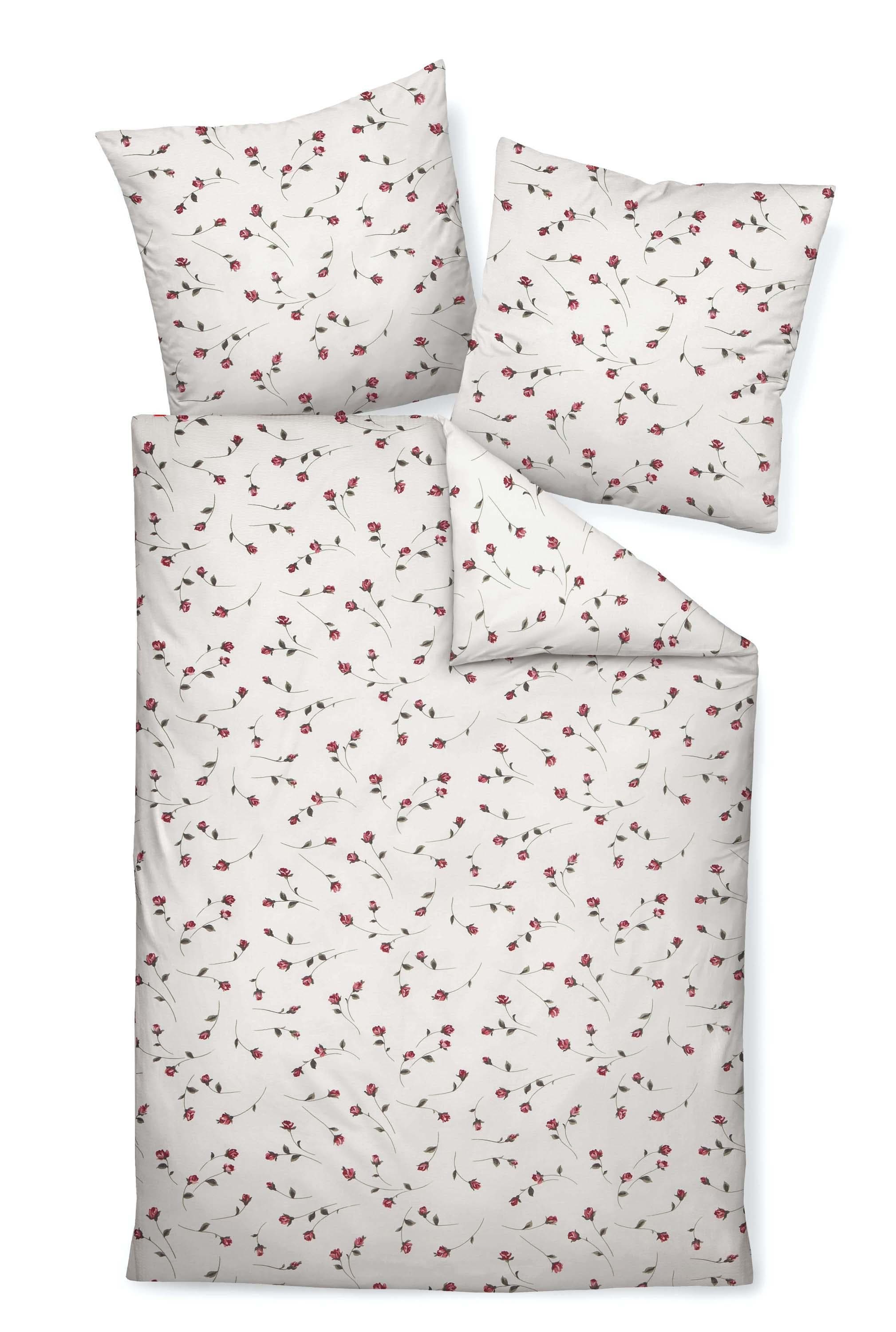 Janine Bettwäsche Mako-Soft-Seersucker Bettwäsche 200x200,2x80x80 Tango rot, Bettbezug Kopfkissenbezug Set kuschelig weich hochwertig|Janine Bettwäsche Tango, Seersucker, 3 teilig, geblümte Bettwäsche aus Baumwolle, Bettwäsche mit Reißverschluss