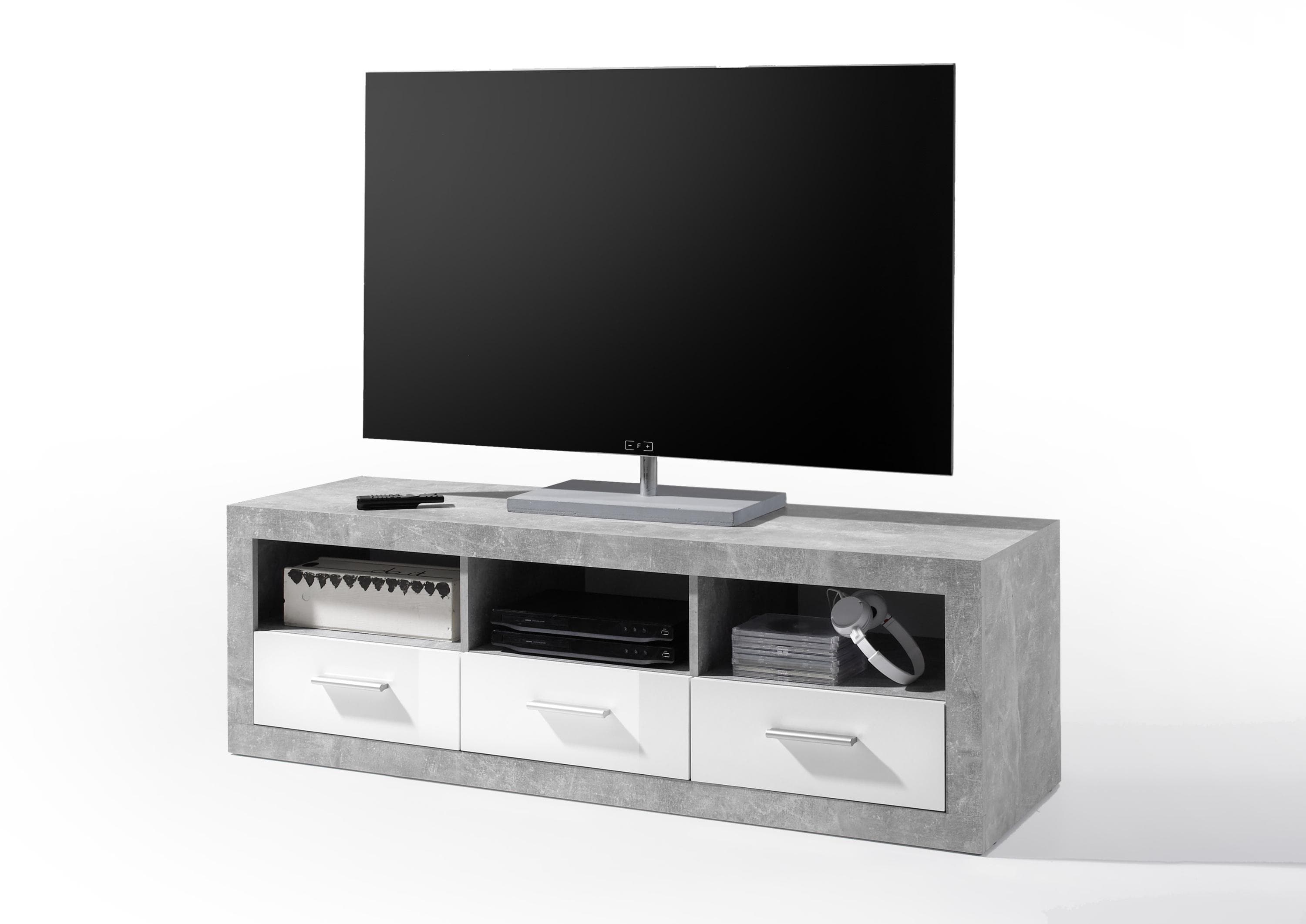 Hochglanz Lowboard mit Beton-Dekor - TV Möbel bis 55 Zoll