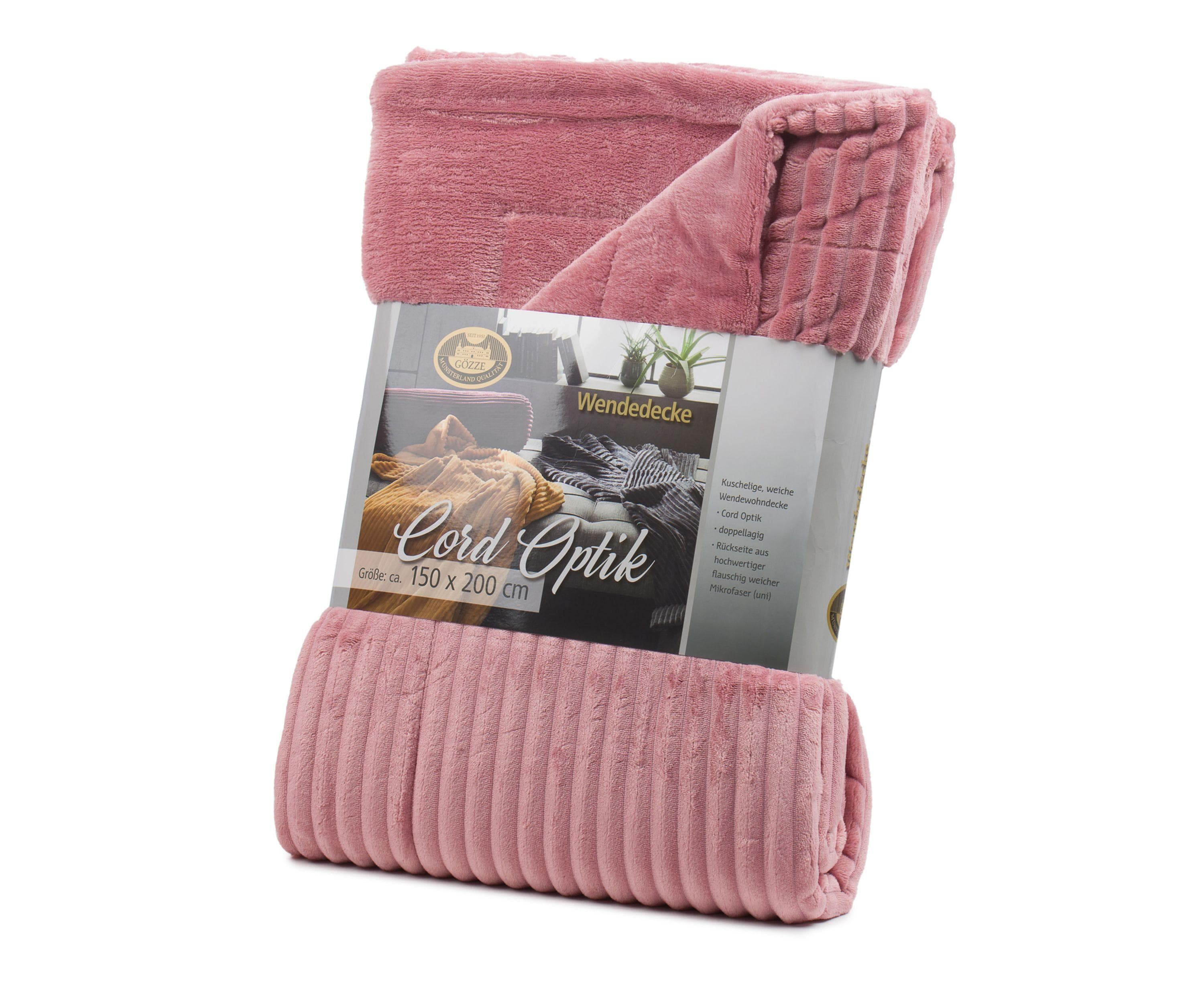 Gözze Wohndecke Cord Optik Grün/Rosa
