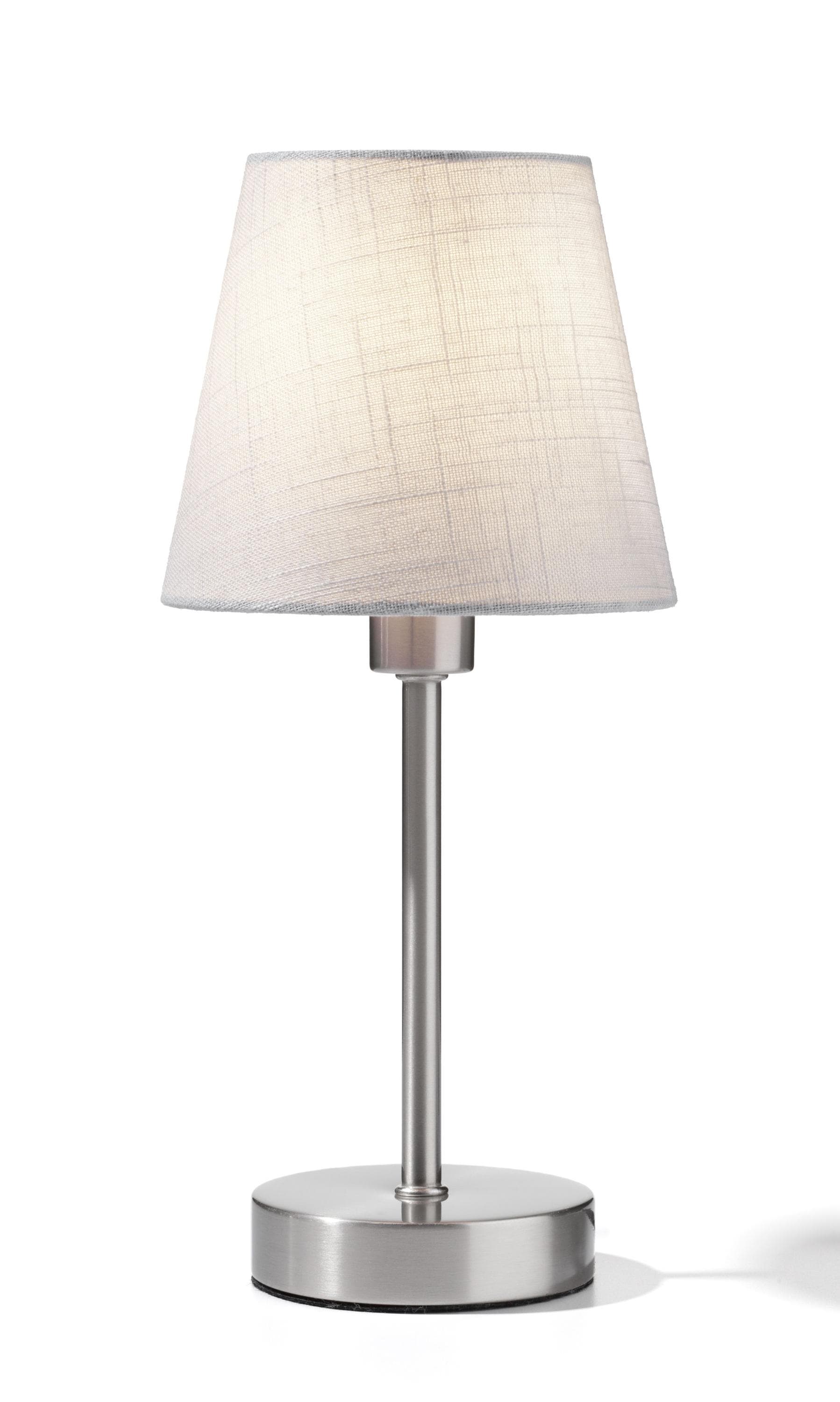 casa NOVA FIBO Tischleuchte: Nickelfarben & Weiß, Metallgestell, Stoffschirm