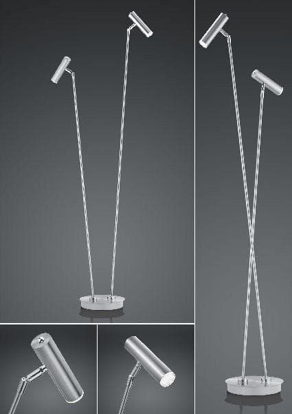 B-LEUCHTEN Stehlampe Nickel matt mit Chrom - Schwenkbar & Dimmbar