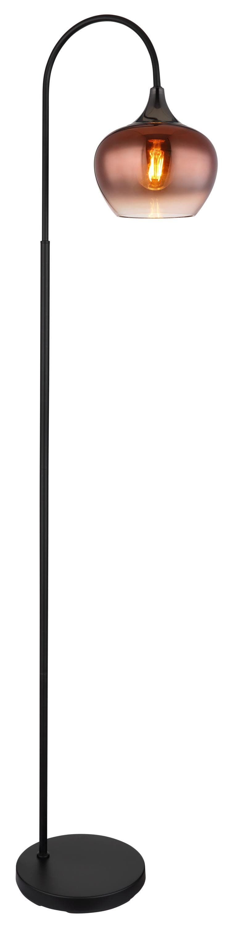 GLOBO LIGHTING MAXY Stehlampe Schwarz Matt mit Kupferglas und Fußtrittschalter