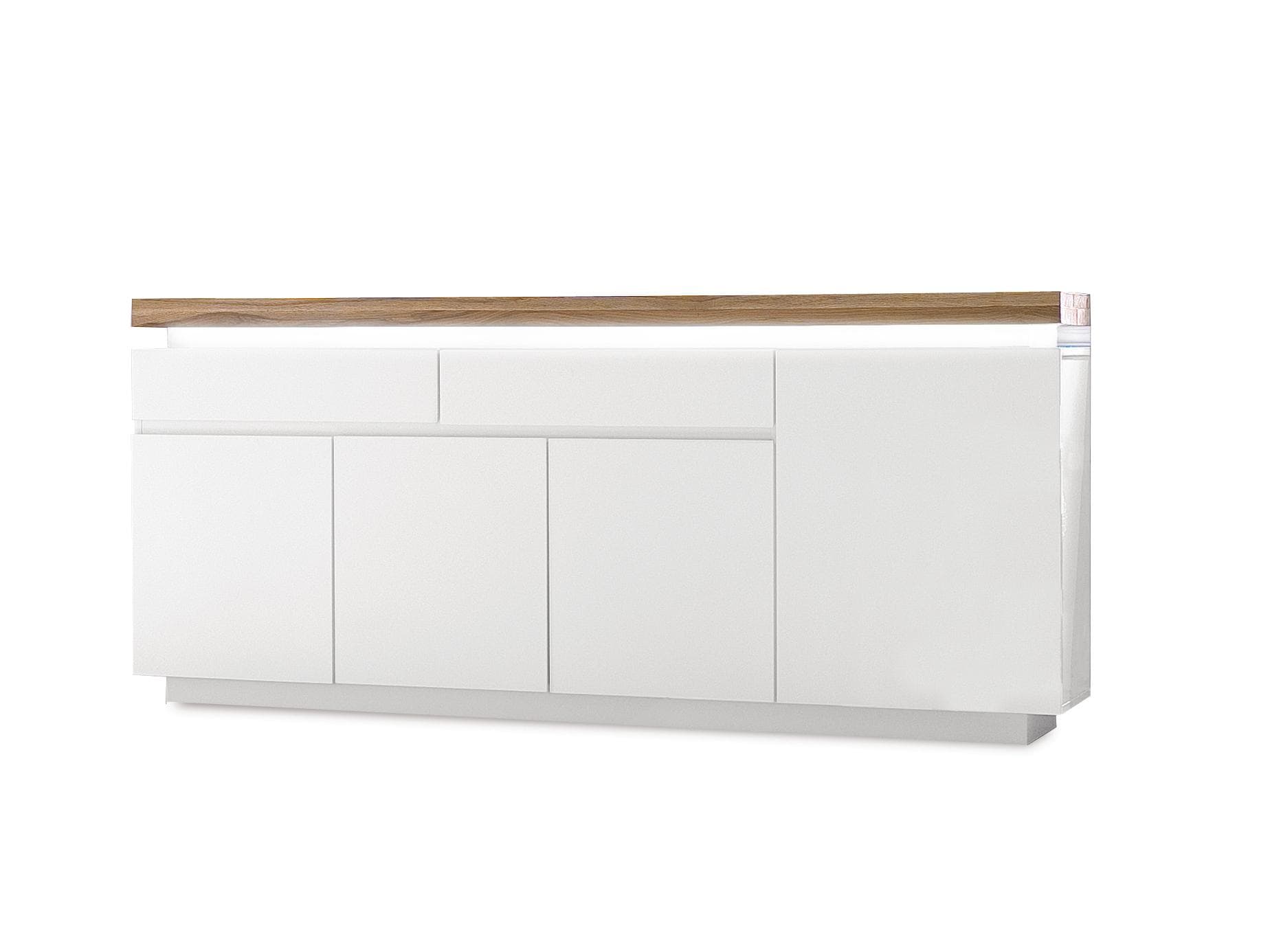 Sideboard mit dimmbarer LED-Beleuchtung - Weiß matt / Eiche massiv