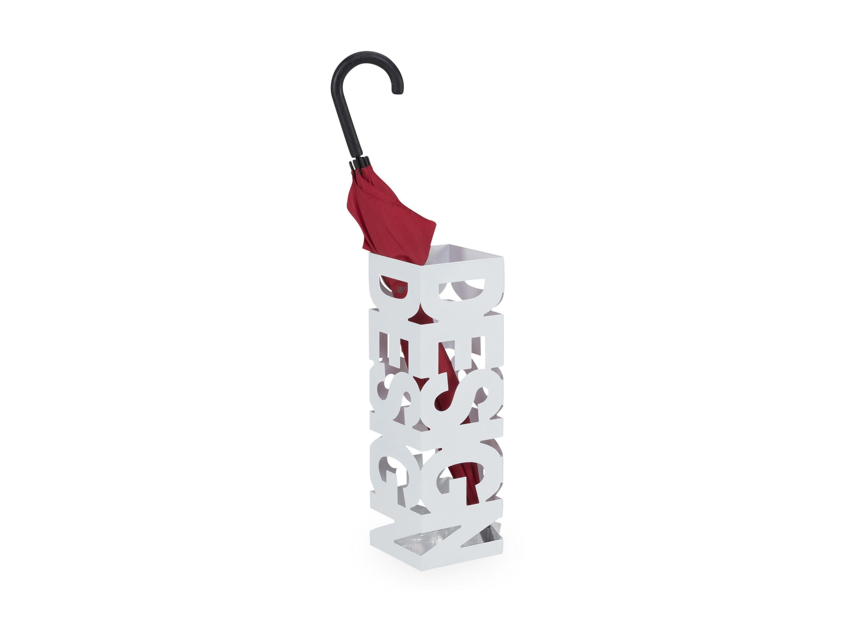 HAKU Design-Schirmständer aus Weiß Lackiertem Metall mit Wasserauffangschale