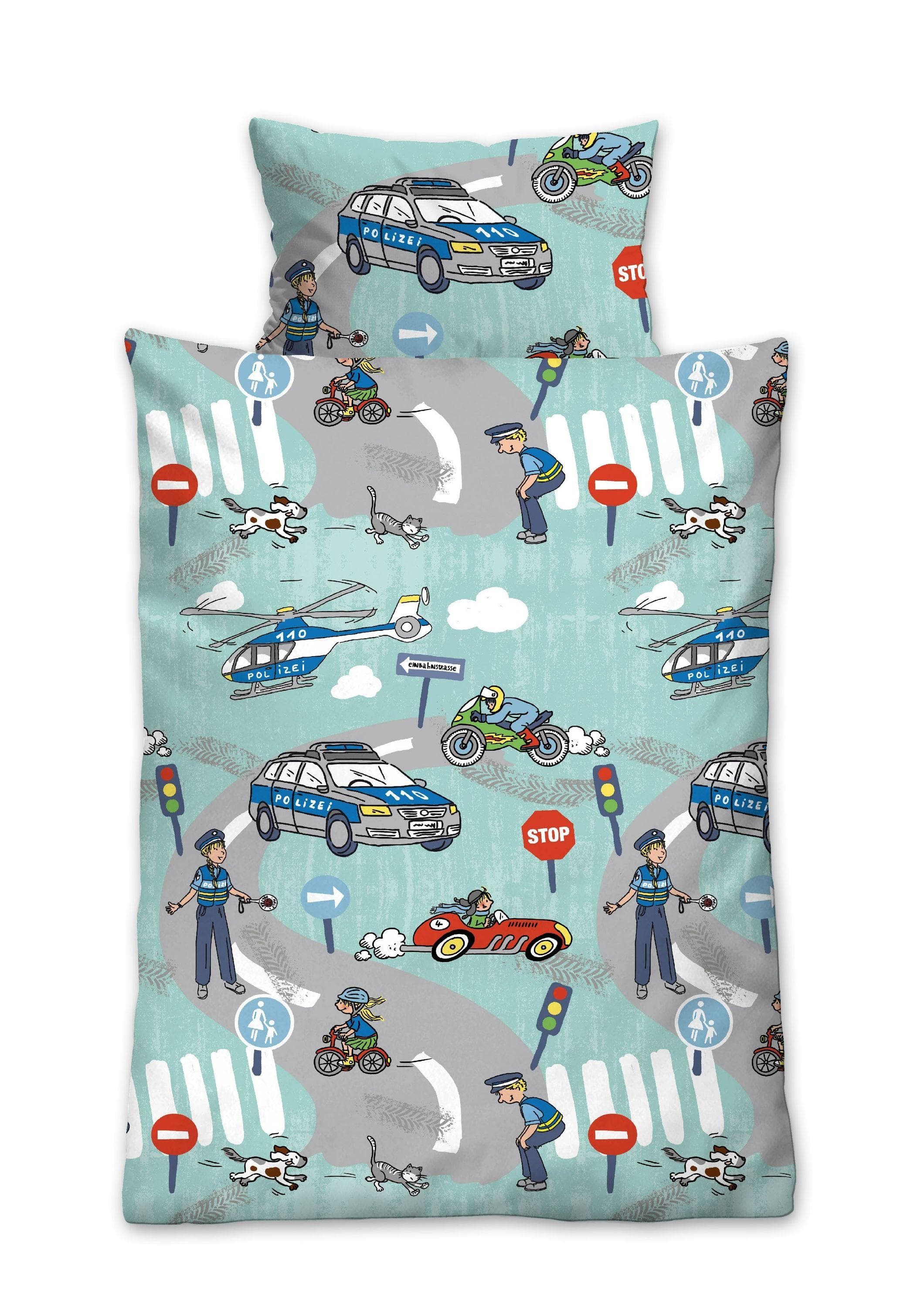 Biberna Feinbiber Kinderbettwäsche Polizei - Kuschelig Warm & Hautfreundlich