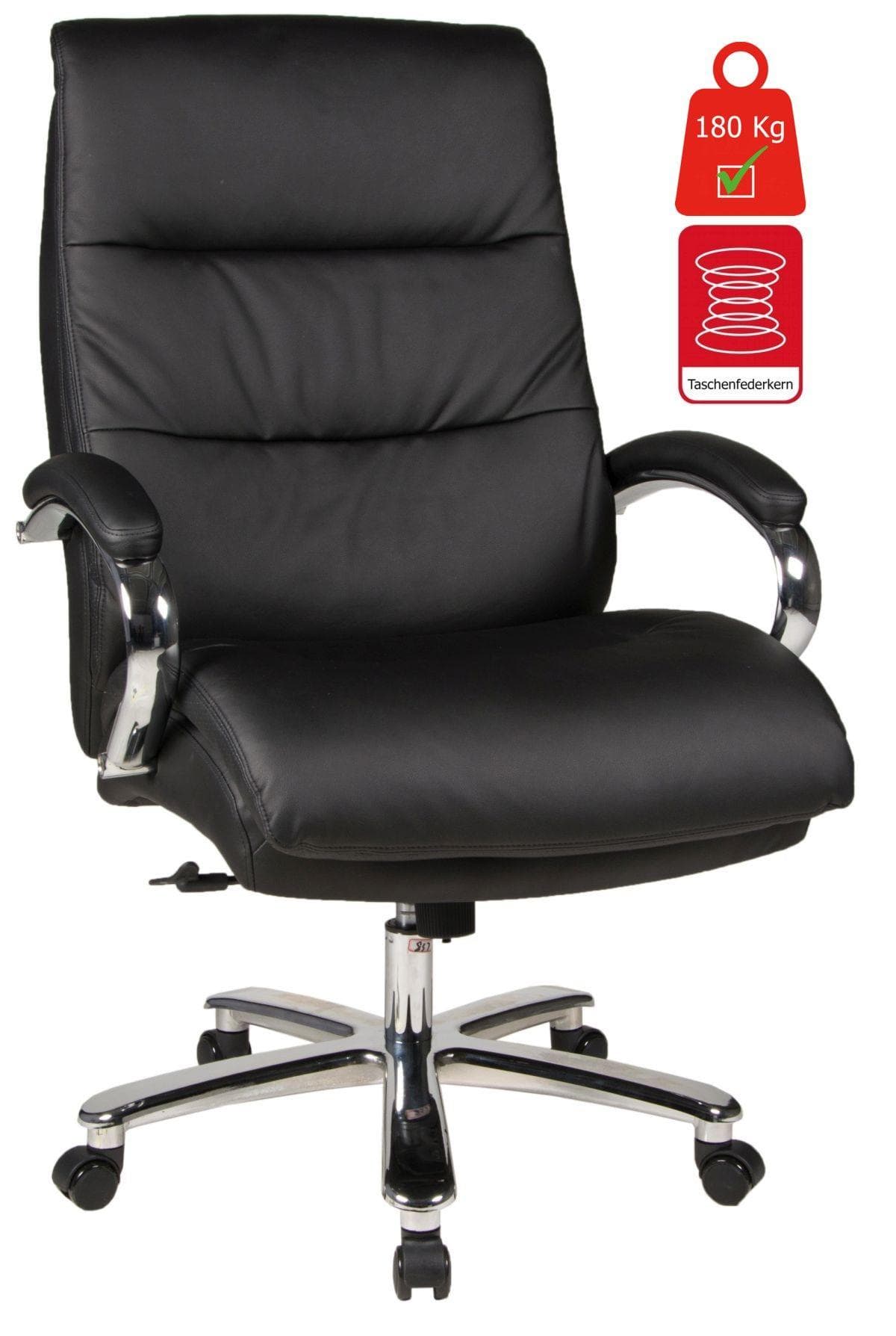 Schwarzer Chefsessel mit Armlehnen und Federkern | Kunstleder