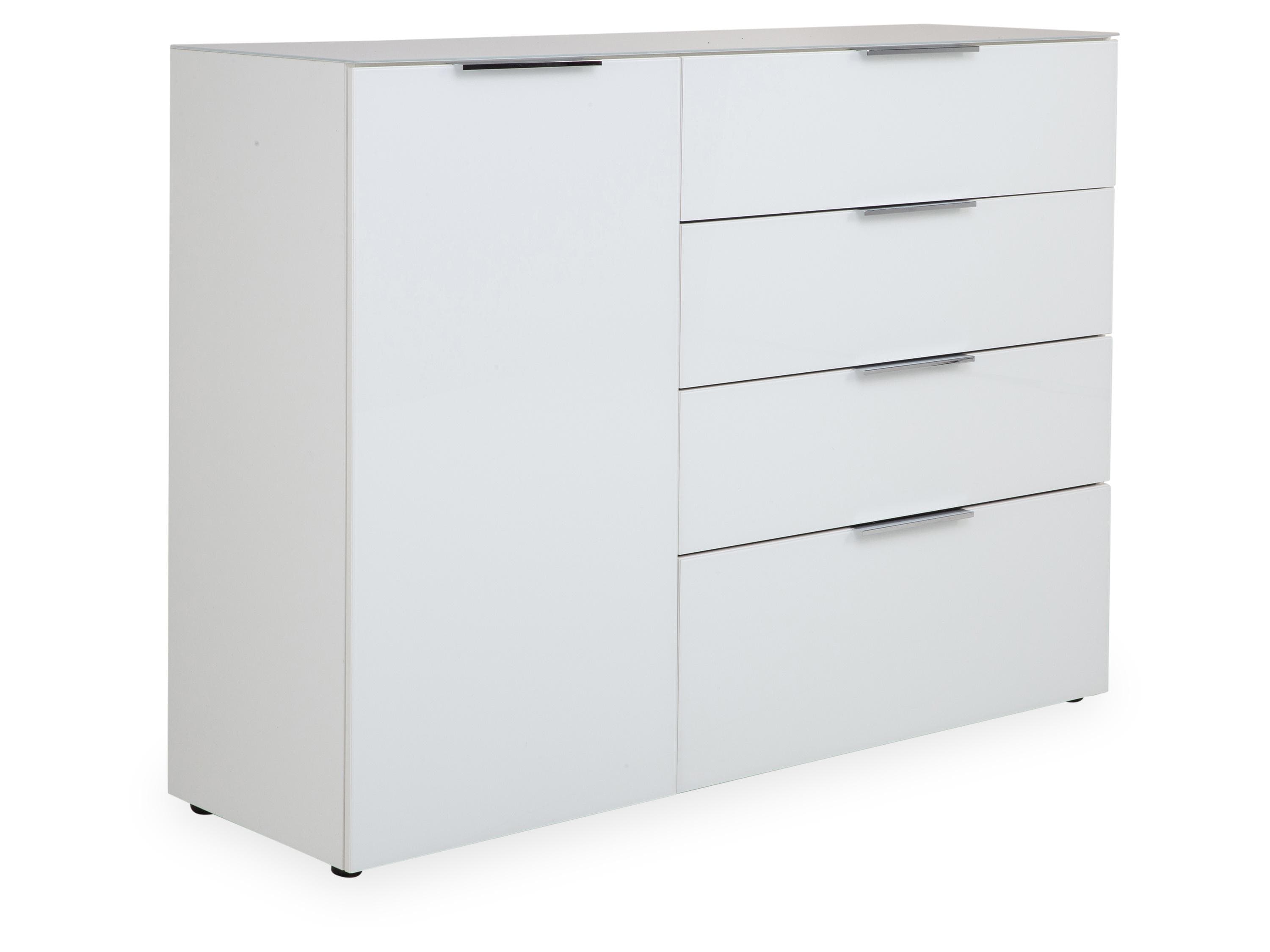 Modernes Sideboard mit Glasfronten und Soft-Close | 4 Schubladen & 1 Tür