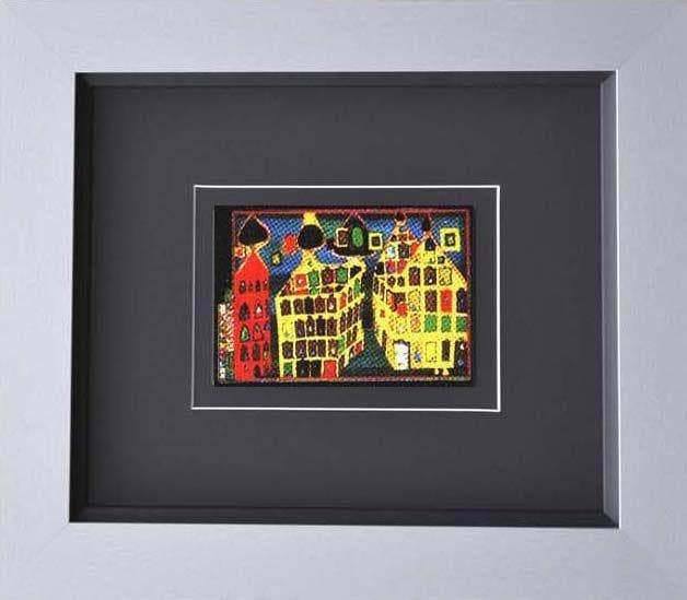 Kunstdruck HUNDERTWASSER Gerahmt Schwarz Bunt