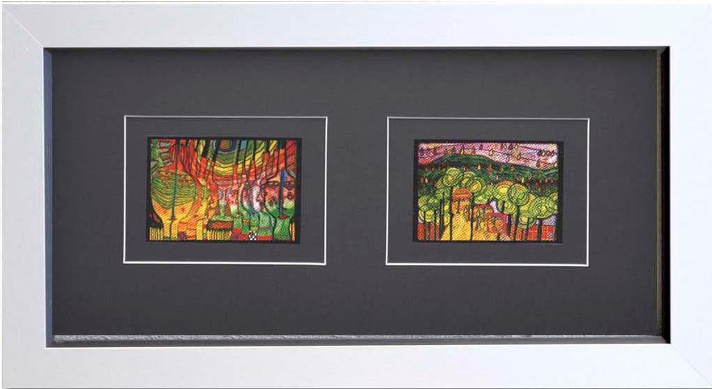 Kunstdruck HUNDERTWASSER Gerahmt Schwarz Bunt