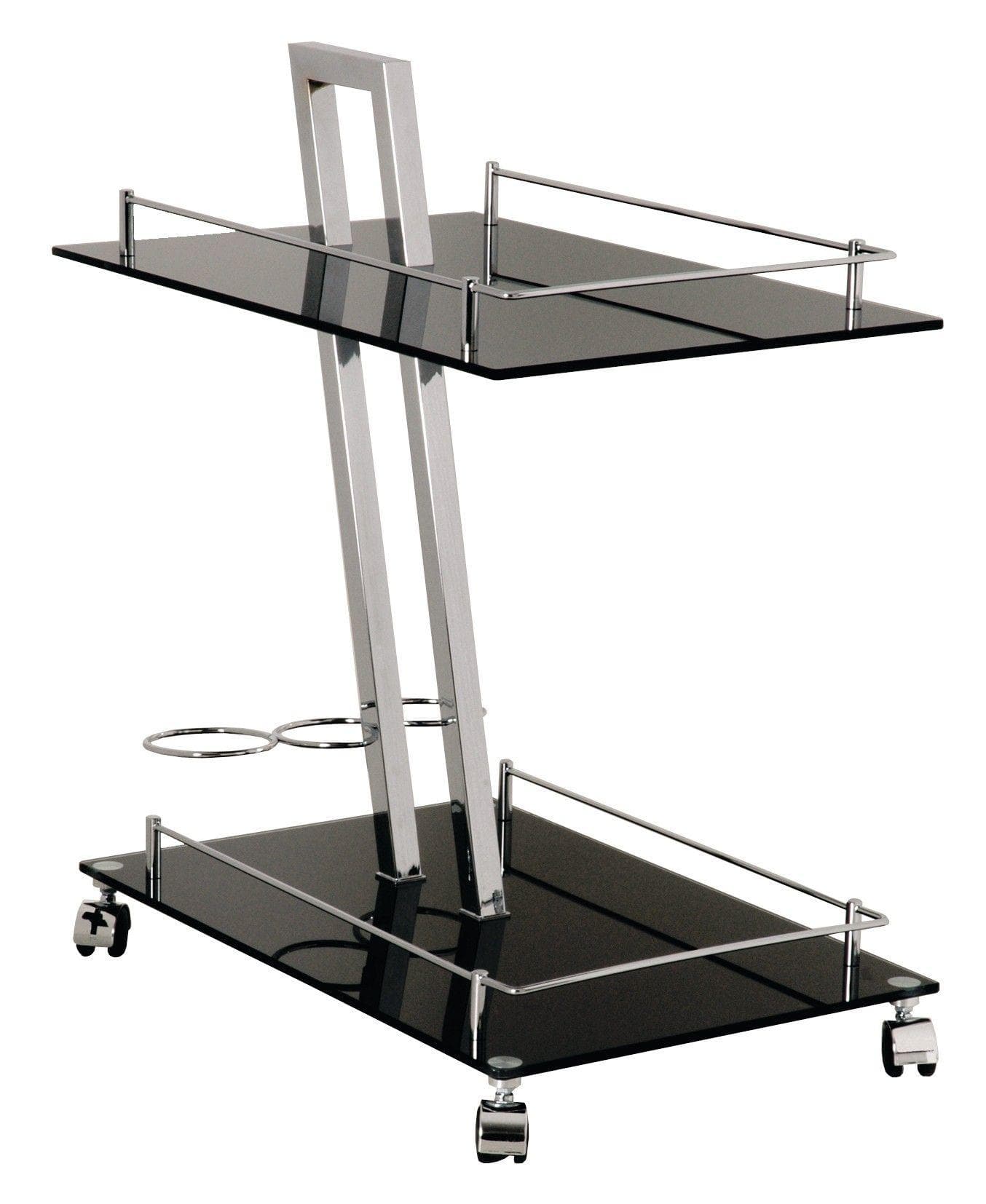 HAKU Küchenwagen - Chrom-Schwarz Metall-Servierwagen mit Flaschenhalter